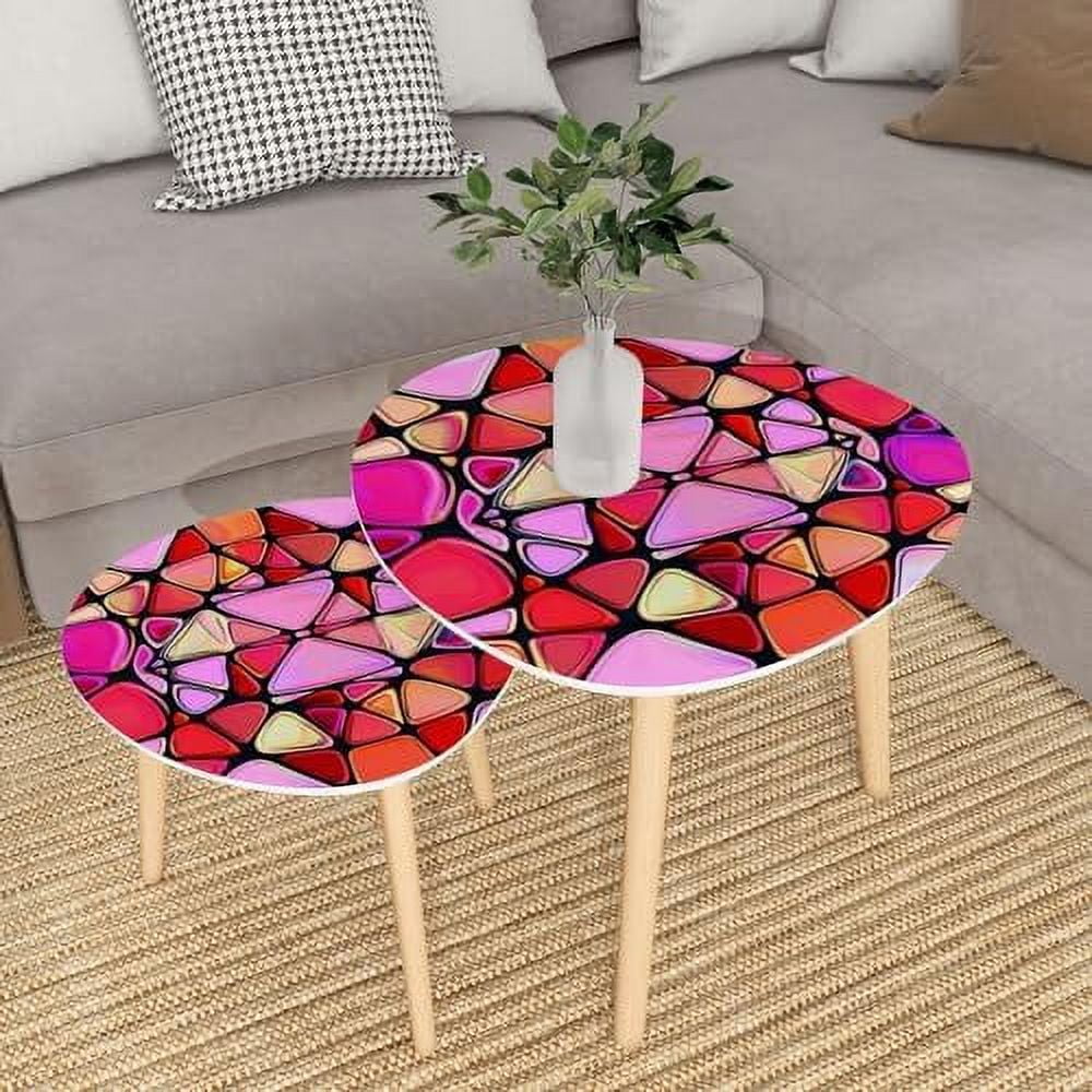 TQJKLFDY Small Coffee Nesting  Abstract Stained Glass Mosaic Triangle End  Center   Modern   Room Bedroom Balcony