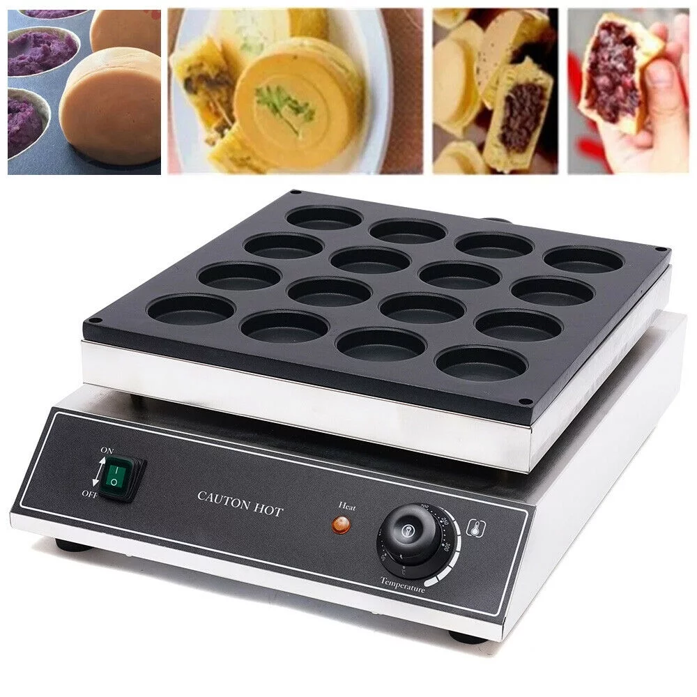 Fichiouy 16 Holes Waffle Maker Electric Red Bean Pancake Cake Bake Machine Nonstick Stainless 1700W