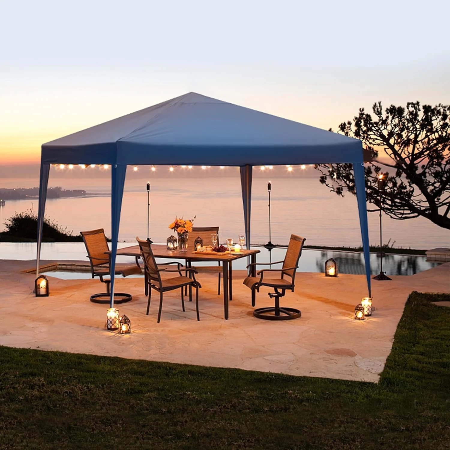 10x10 ft Pop up Canopy Tent, Outdoor Patio Commercial Canopy Tent, Outdoor Portable Canopy Tent with Carry Bag, Event Tent Gazebo Blue for Camping, Beach, Patio