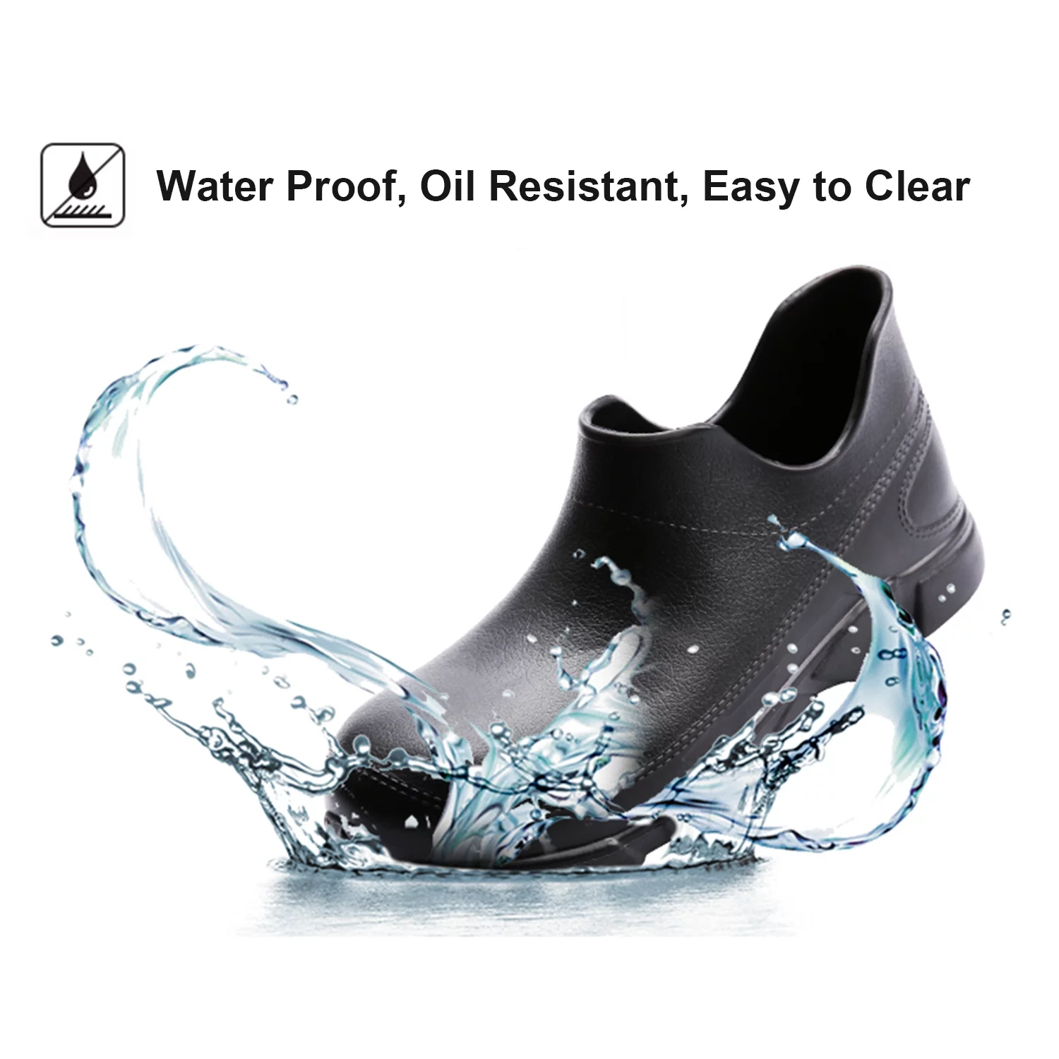 FULORIS Black Slip Oil Resistant Work Shoes Mid-High Chef Shoes Waterproof Safety Clogs for Gardener Car Washer Men Women