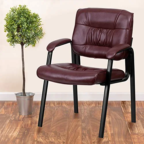 EMMA + OLIVER Burgundy LeatherSoft Executive Reception Chair with Black Metal Frame