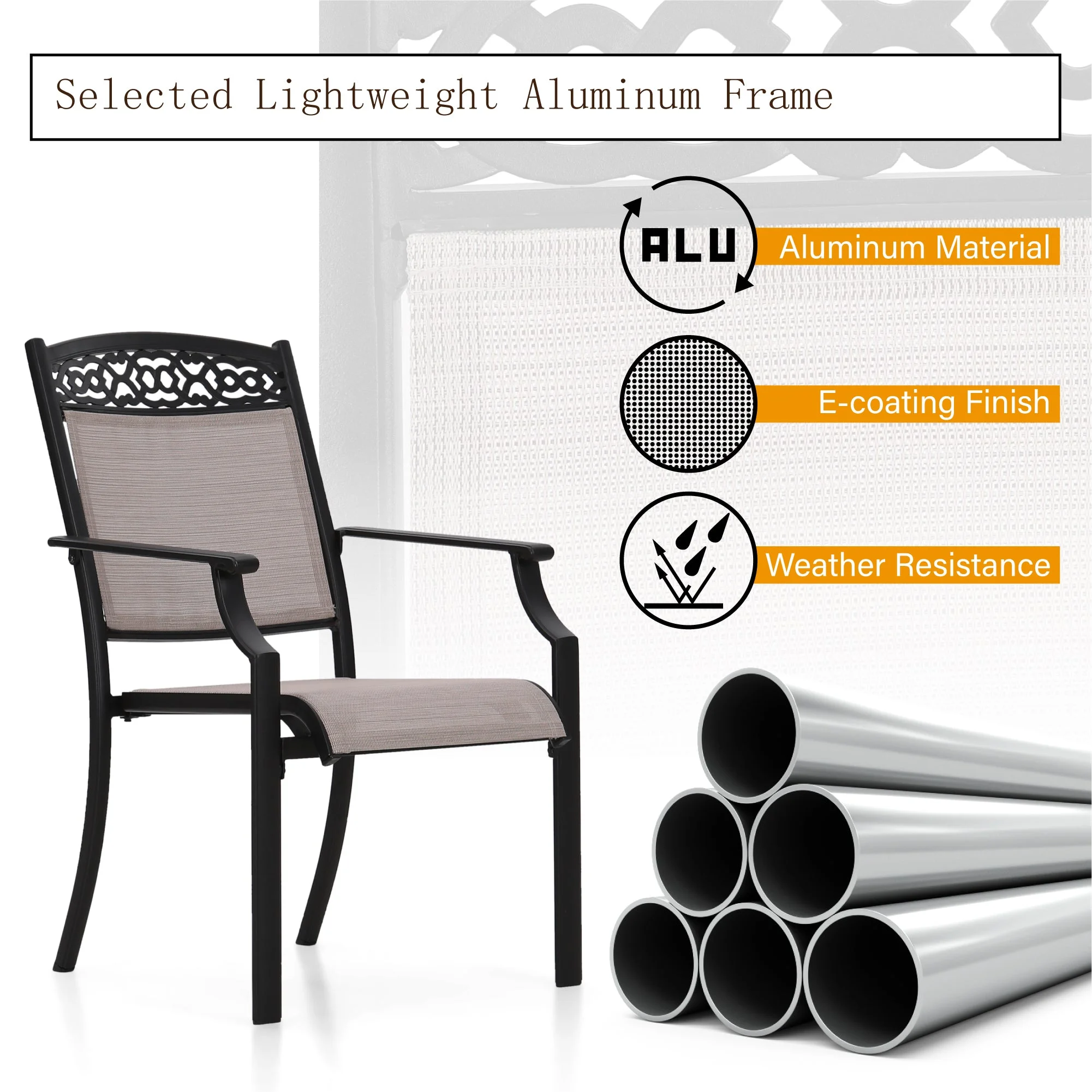 Sophia&William 7 Pieces Patio Dining Set Aluminum Chairs and Steel Table Set