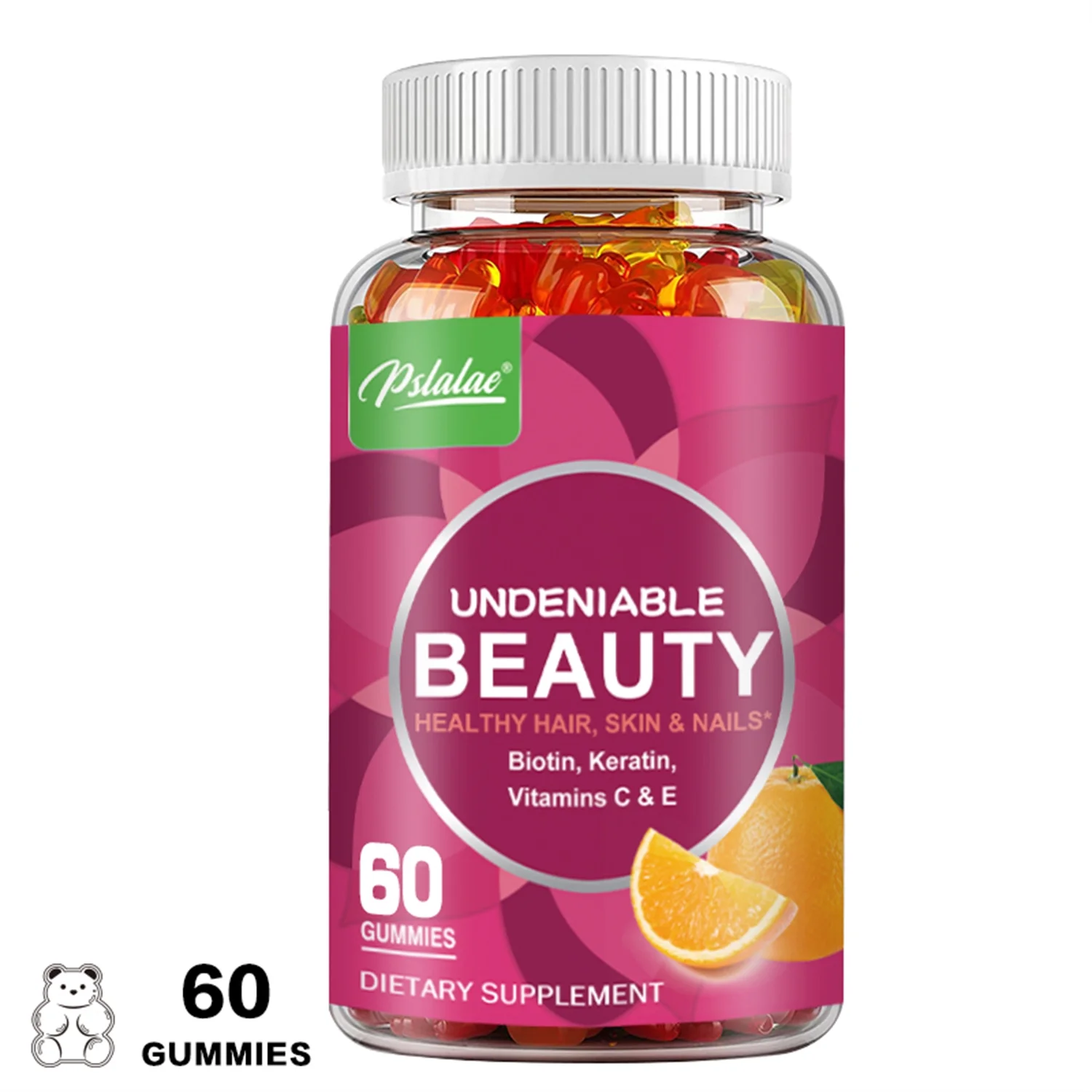 Pslalae Undeniable Beauty Gummies - for Hair, Skin, Nails - with Biotin, Keratin (30/60/100pcs)