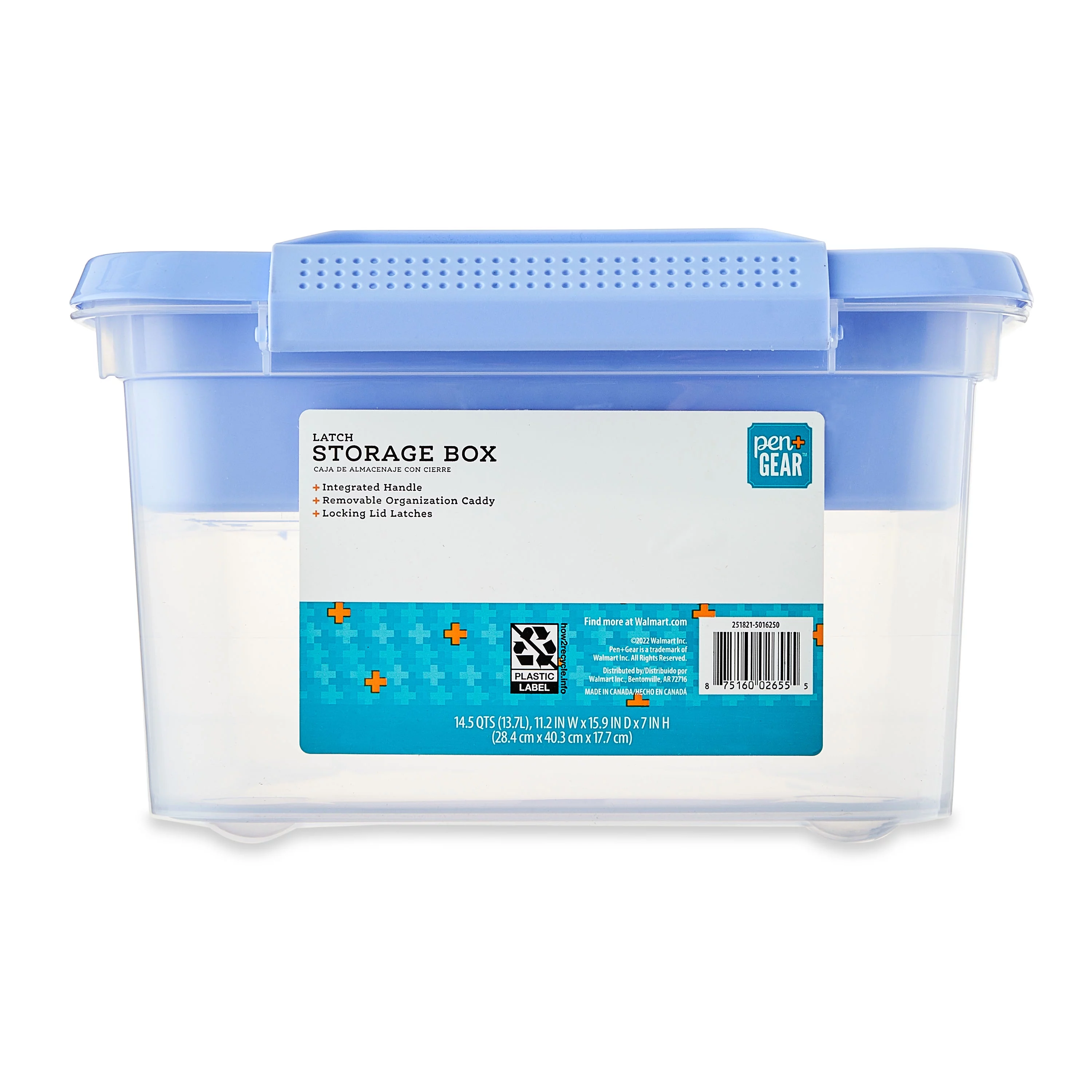 Pen + Gear 14.5-Quart Plastic Latch Storage Box File Organizer, Spring Periwinkle