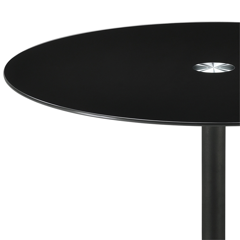 Pemberly Row Round Metal Coffee Table with Tempered Glass Top Black