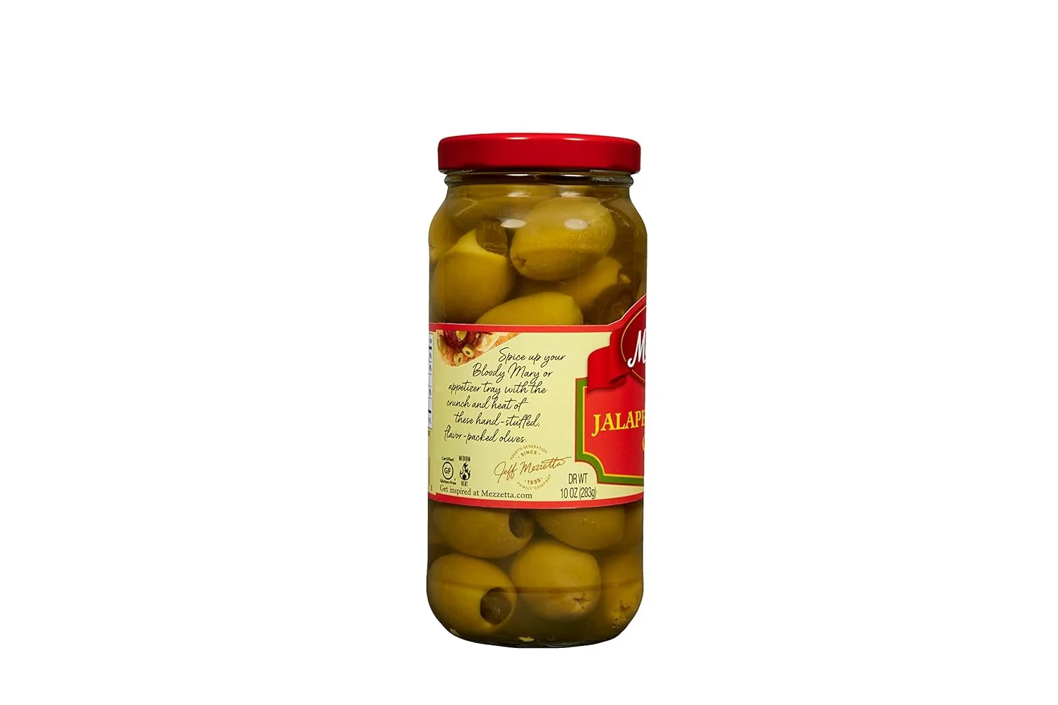 Jalapeno Stuffed Olives, Medium Heat | Gluten , Keto | 10 Ounce Drained Weight Jar (Pack Of 2)