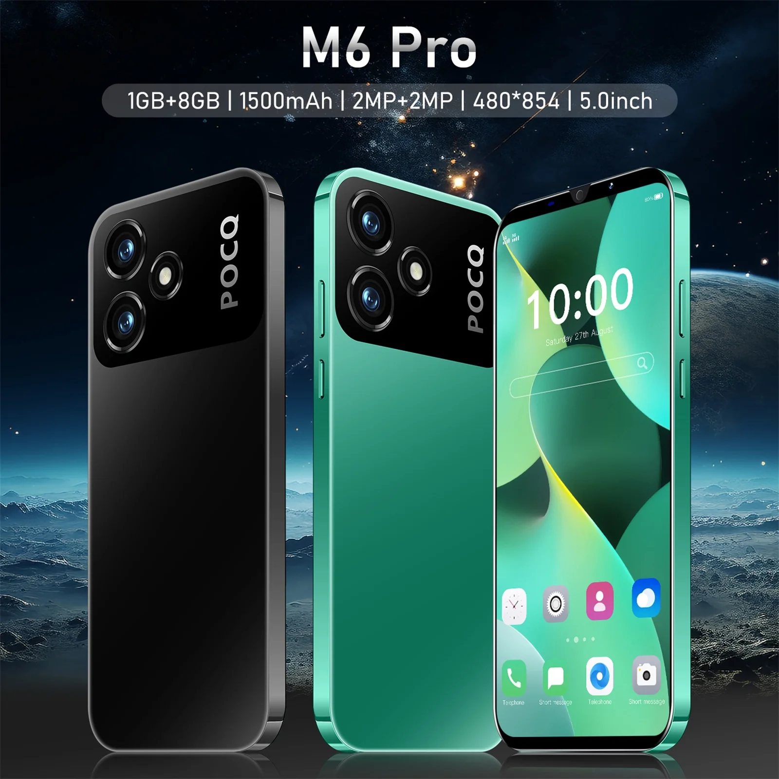 5.0-inch HD+ Ram1Gb+Rom8Gb M6 Pro dual SIM 3G smartphone 2000mAh face unlock Android phone Green