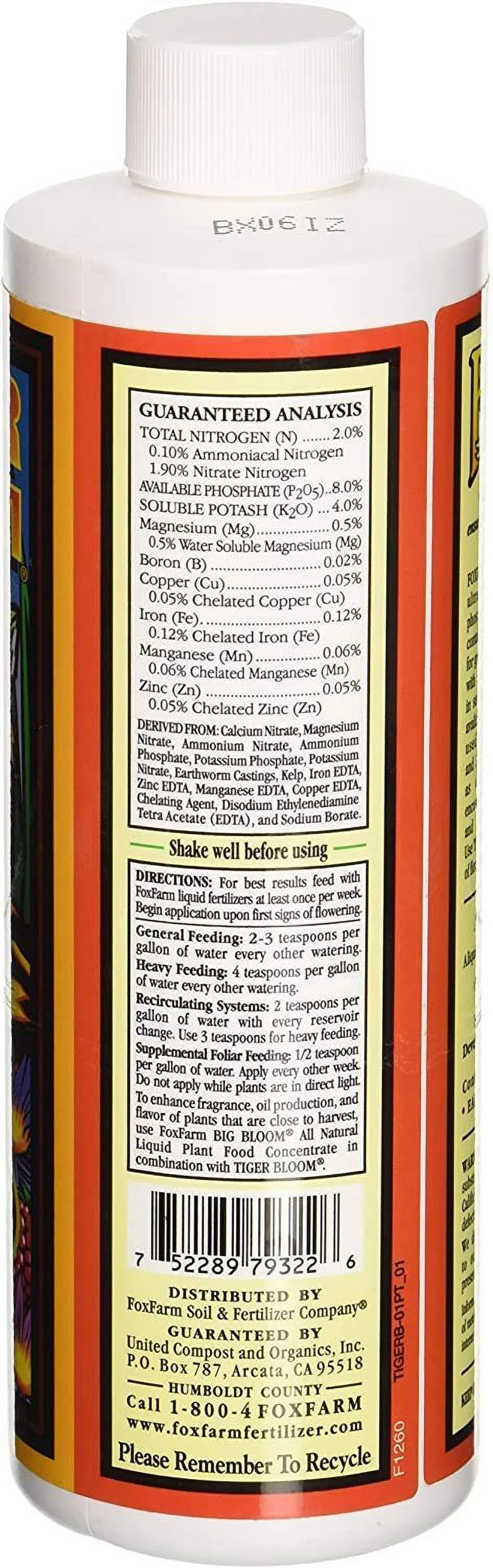 Fox Farm Tiger Bloom Liquid Concentrate Fertilizer, 1-Pint