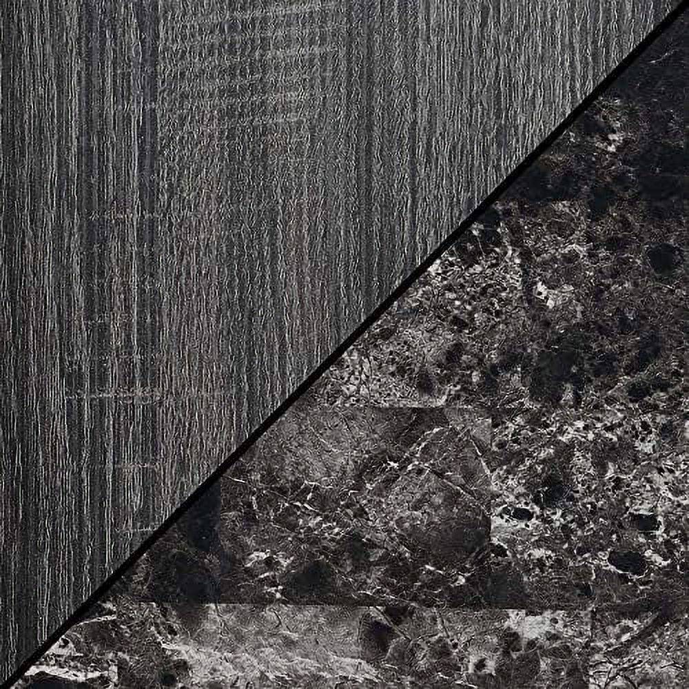 2 Drawer Serving Bar With Wine Rack And Shelves, Black Faux Marble/Wead Gy