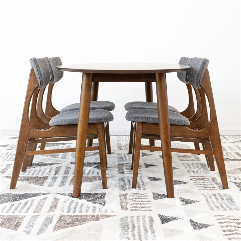 Kenya Modern Solid Wood Walnut Dining Room & Kitchen Table and Chair Set of 4