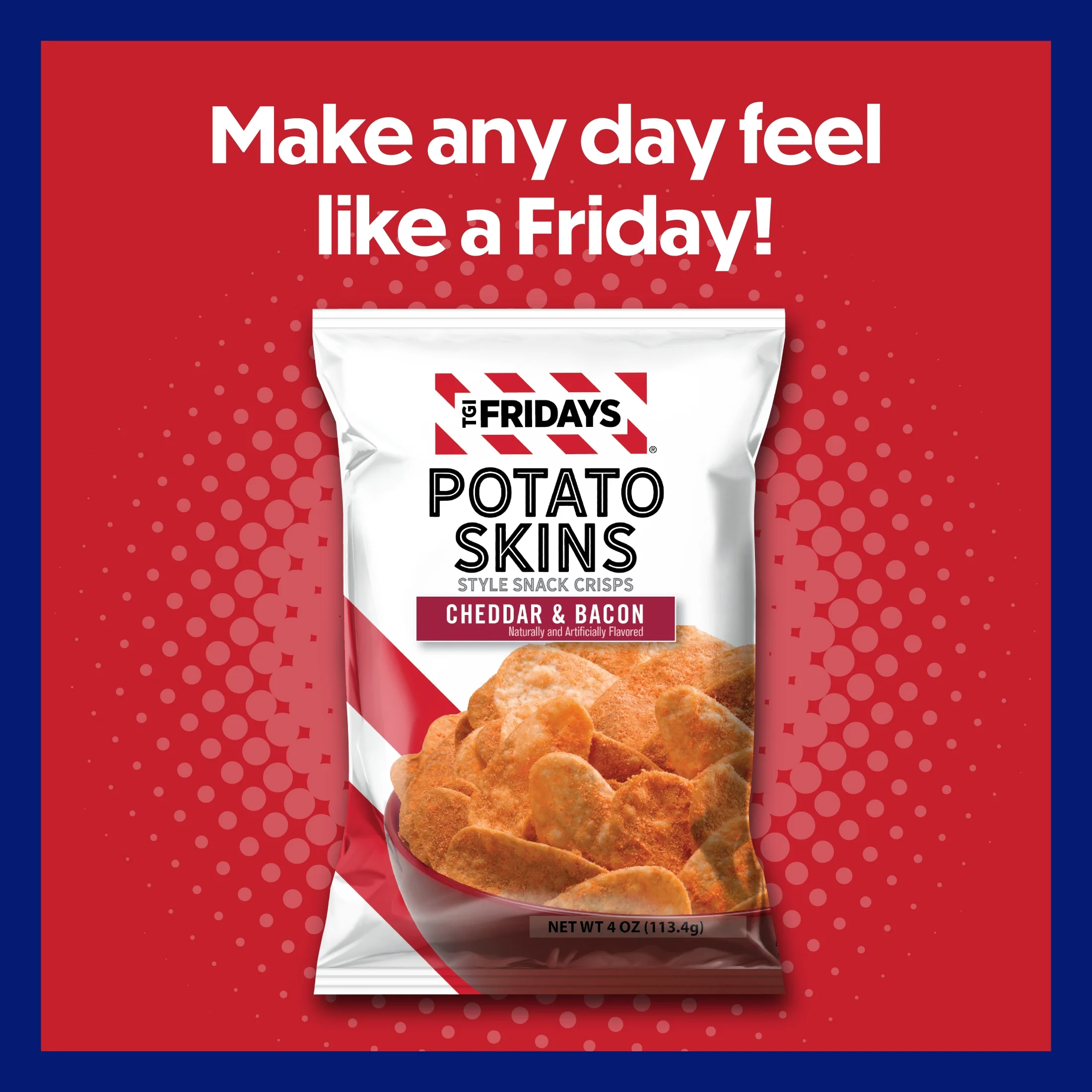 TGI Fridays Cheddar & Bacon Potato Skins Style Snack Crips, Gluten-Free, 4 oz Bag