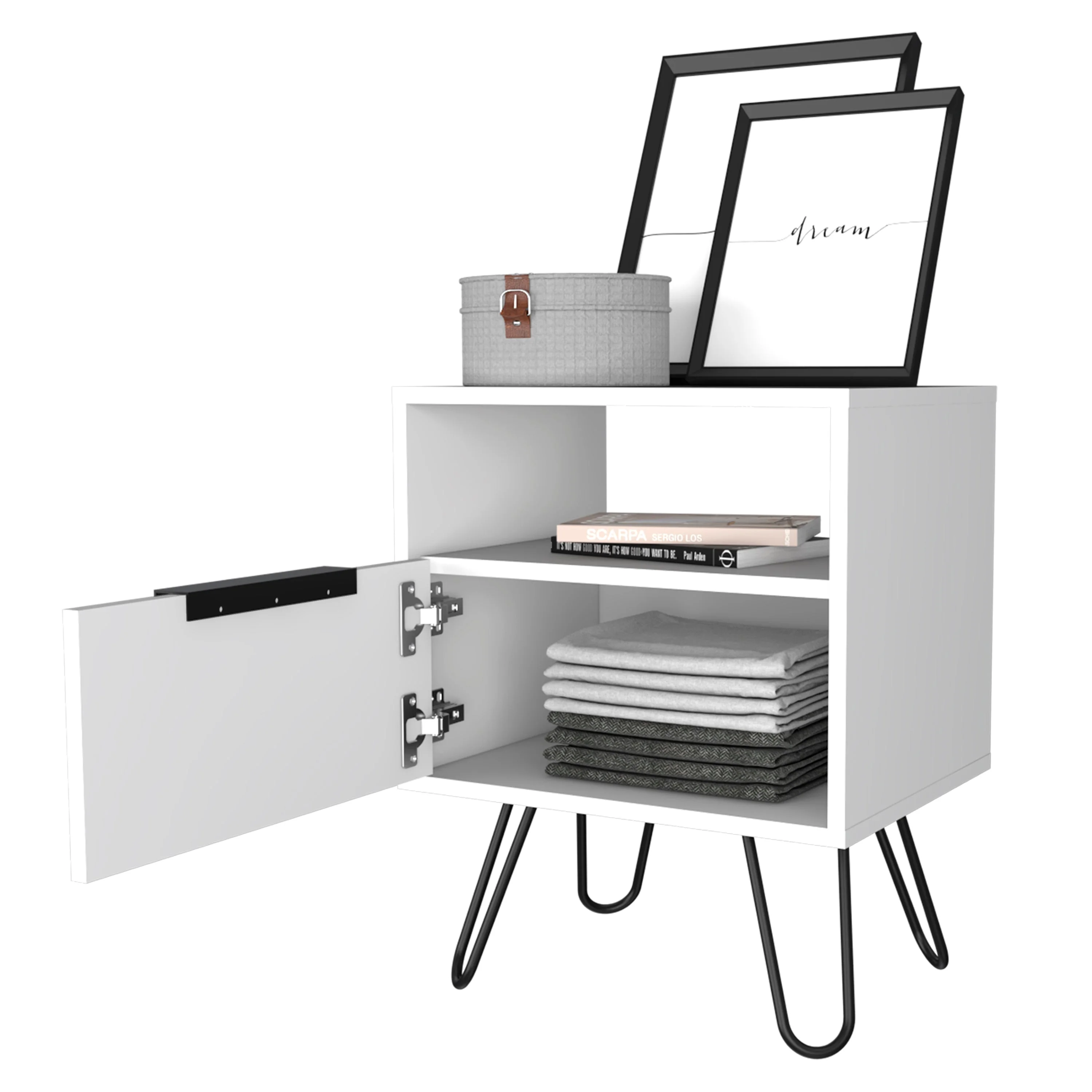 Boahaus Plentzia Nightstand, 1 Cabinet, Manufactured Wood, White