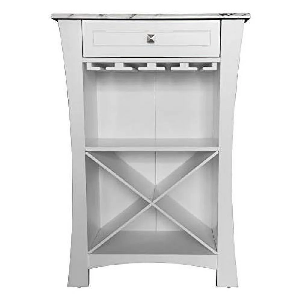 Hiland Bar Cabinet Wine Storage With Glass Holders & Drawer, White, White