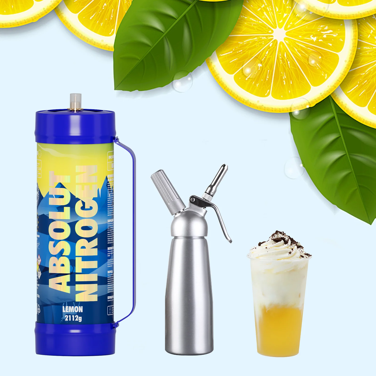 Whip Cream Charger, Hotwhip 3.3L Whipped Cream Dispenser Food Grade N2o Tank With Cartridges (1, Lemon)