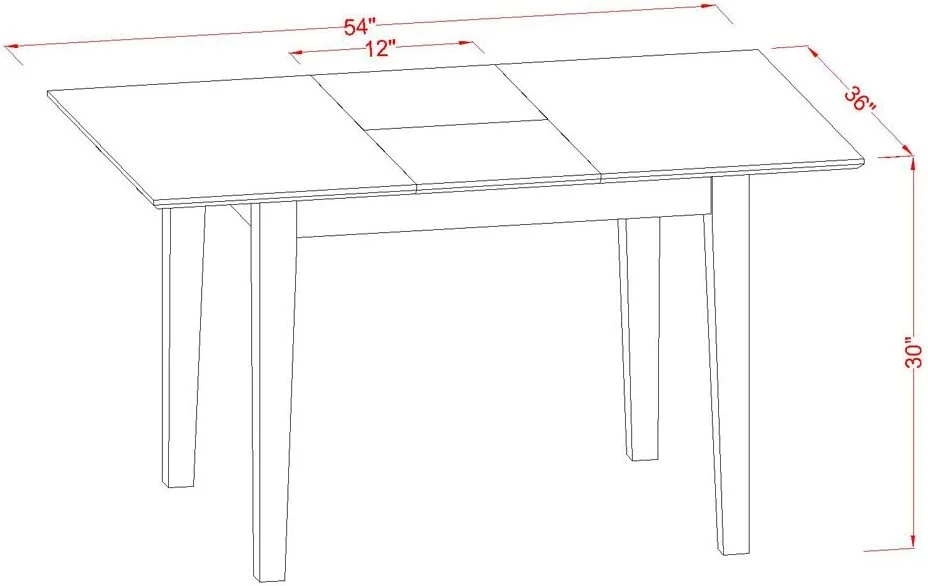 East West Furniture  5PC Set with Rectangular 36 x 54 Table with 12 in butterfly leaf and 4 Wood seat chairs