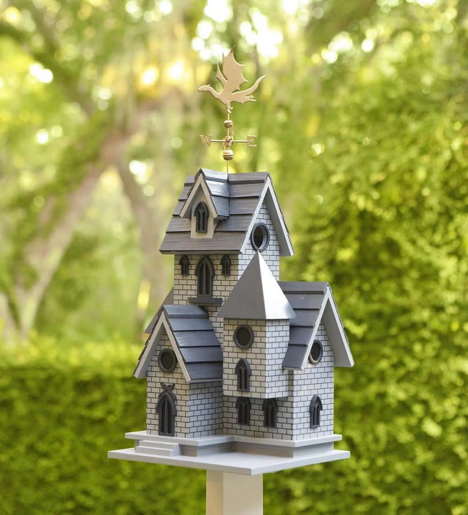Wind & Weather Gothic Castle Birdhouse with Metal Dragon Weathervane