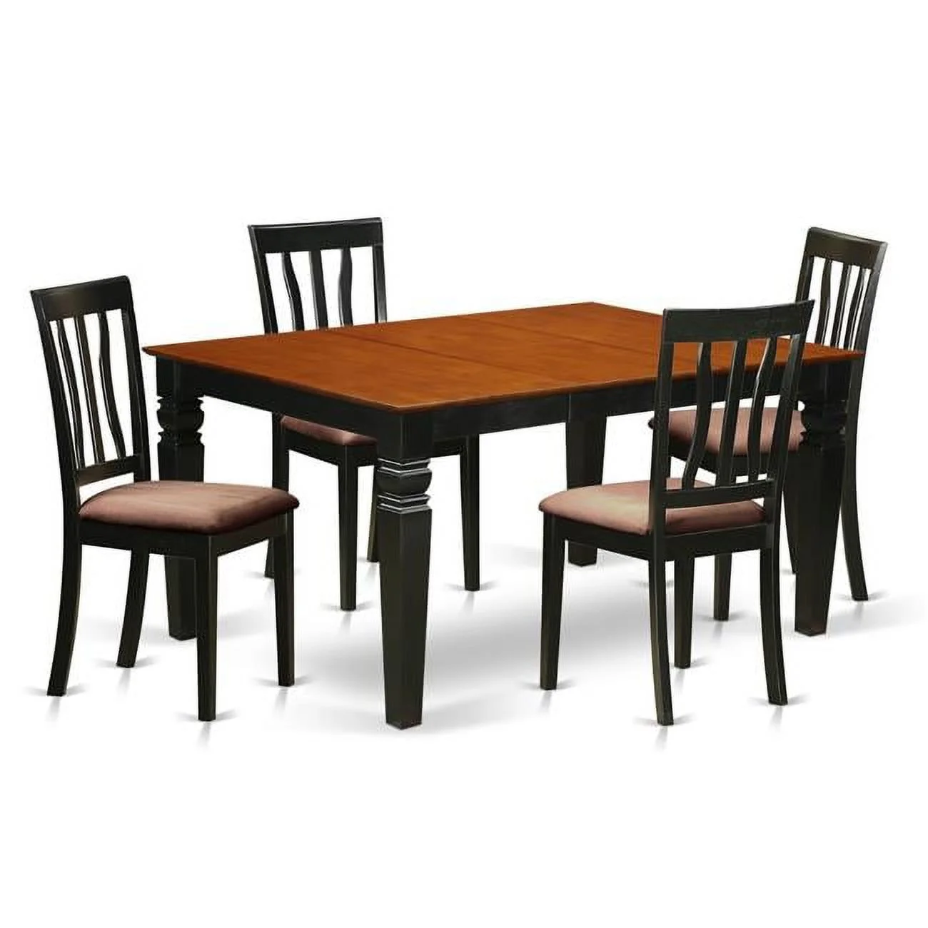 East West Furniture WEAN5-BCH-C Kitchen Set with 1 Weston Dining Room Table & Four Microfiber Upholstery Seat Chairs, Luxurious Black - 5 Piece