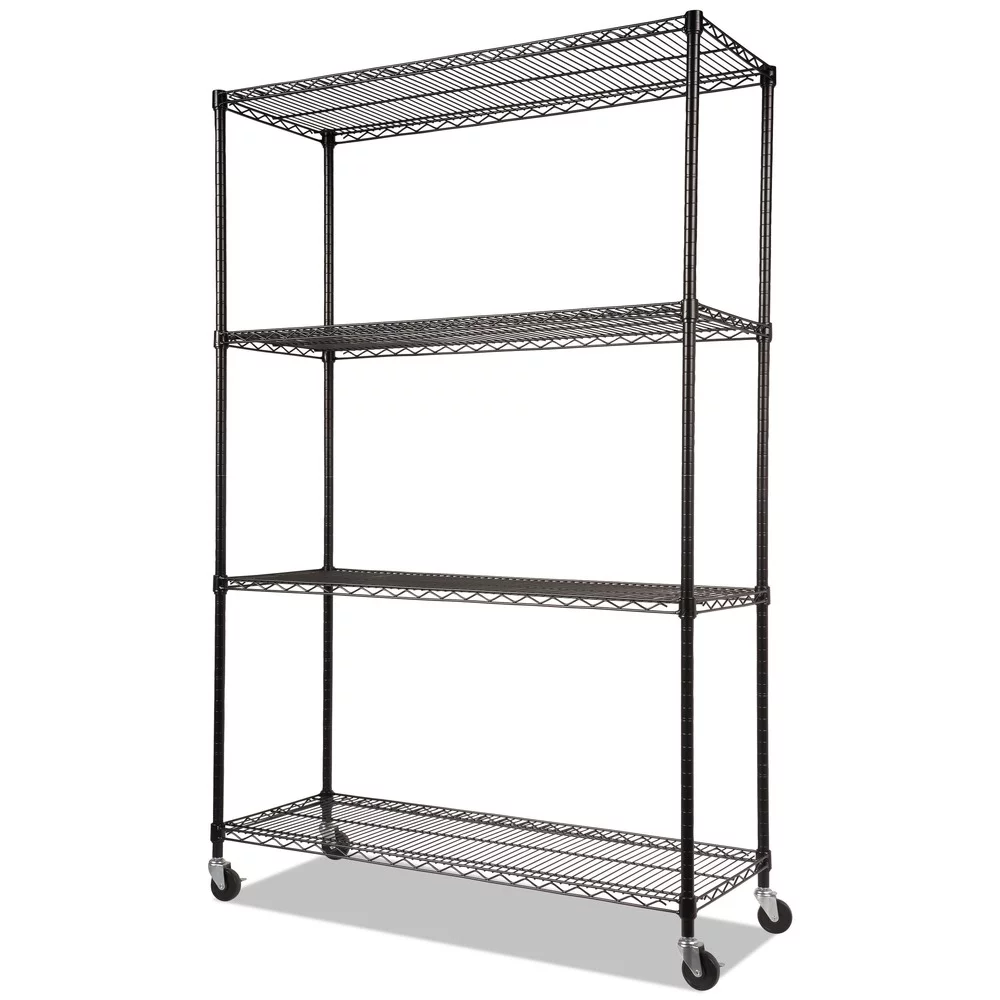 Alera Complete Wire Shelving Unit with Casters, Four-Shelf, 48