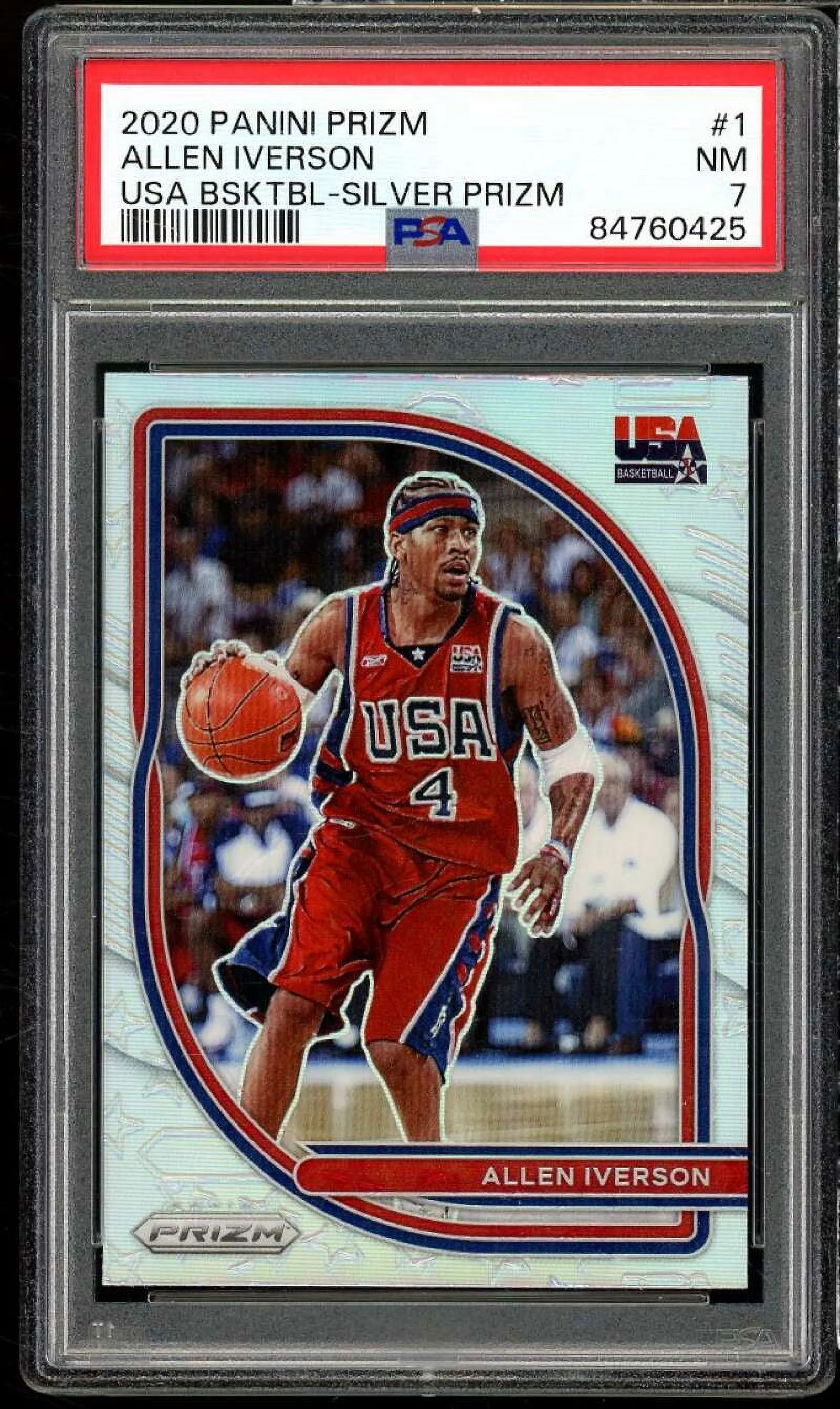 Allen Iverson Card 2020-21 Panini Prizm USA Basketball Prizms Silver #1 PSA 7