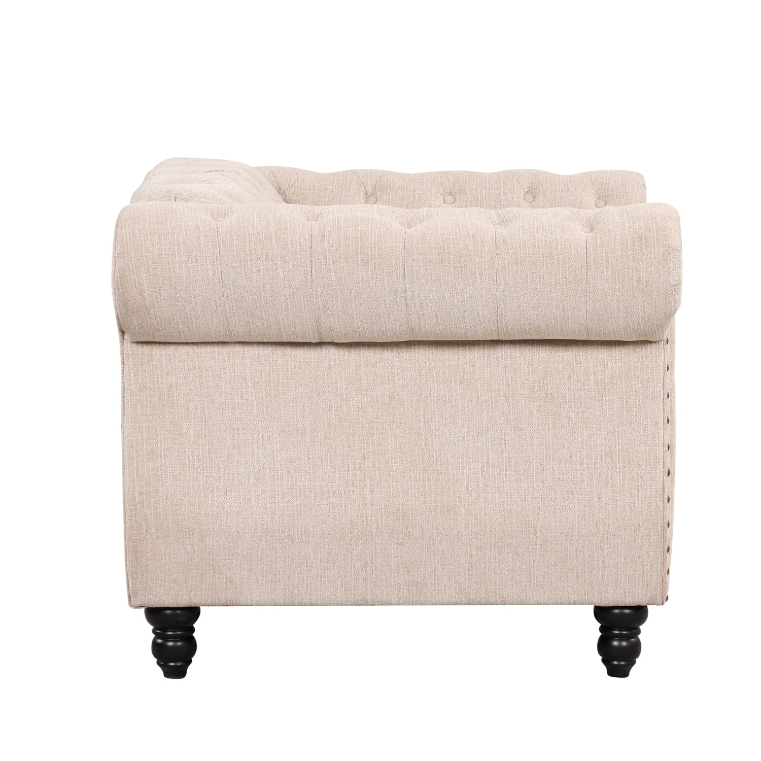 39” modern sofa Dutch plush upholstered sofa  solid wood legs  buttoned tufted backrest  beige