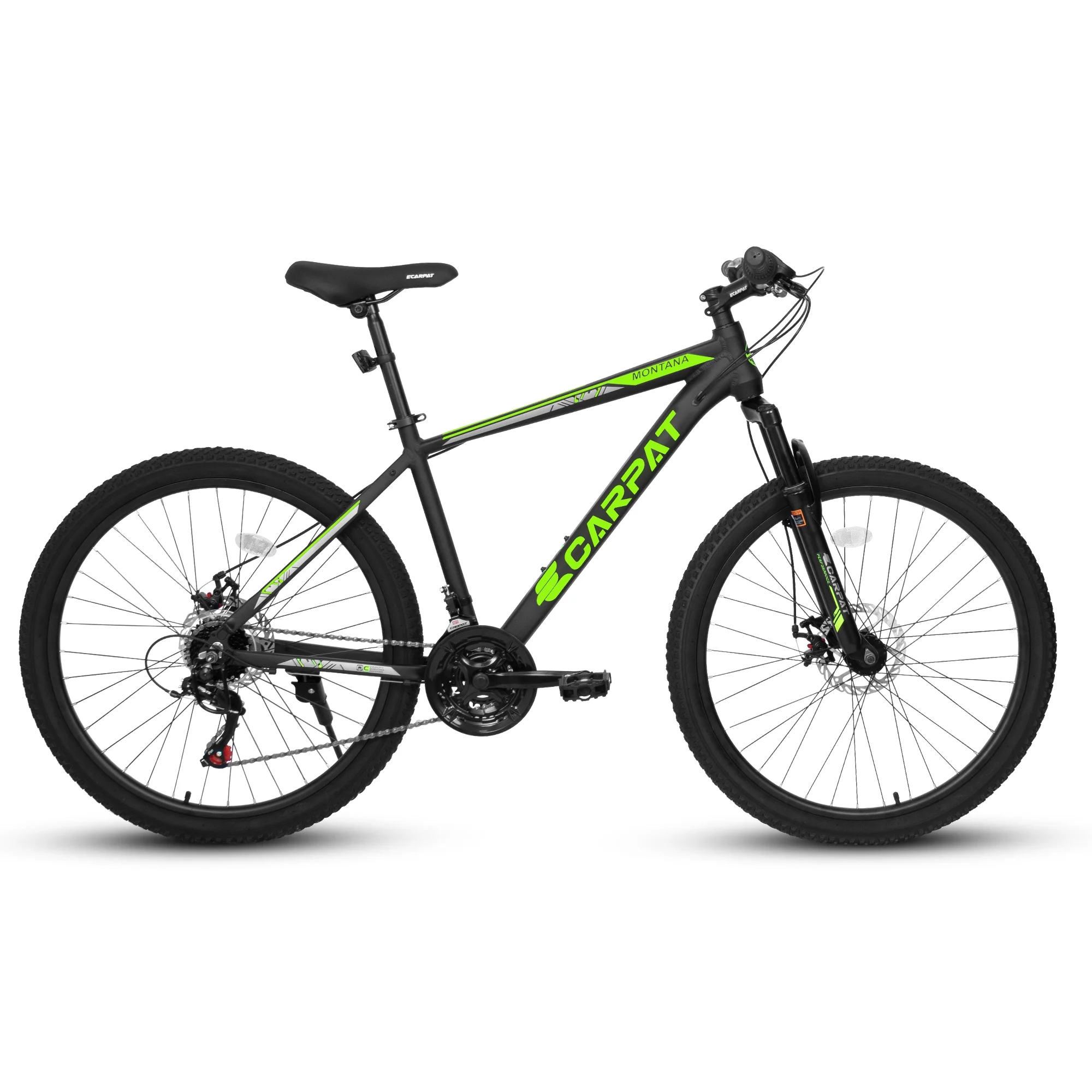 Ecarpat 26 inch mountain bike adult aluminum frame shock absorbing front fork bike 21-speed disc brake, black green.