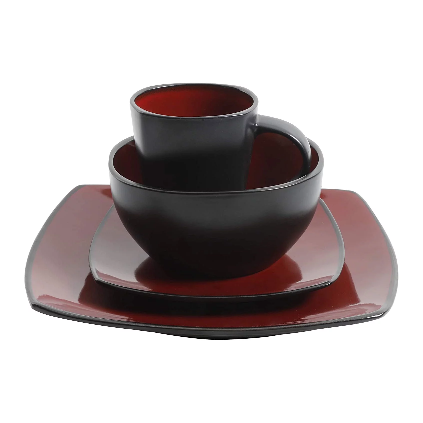 Gibson Soho Lounge Square 16-Piece Dinnerware Set - Red
