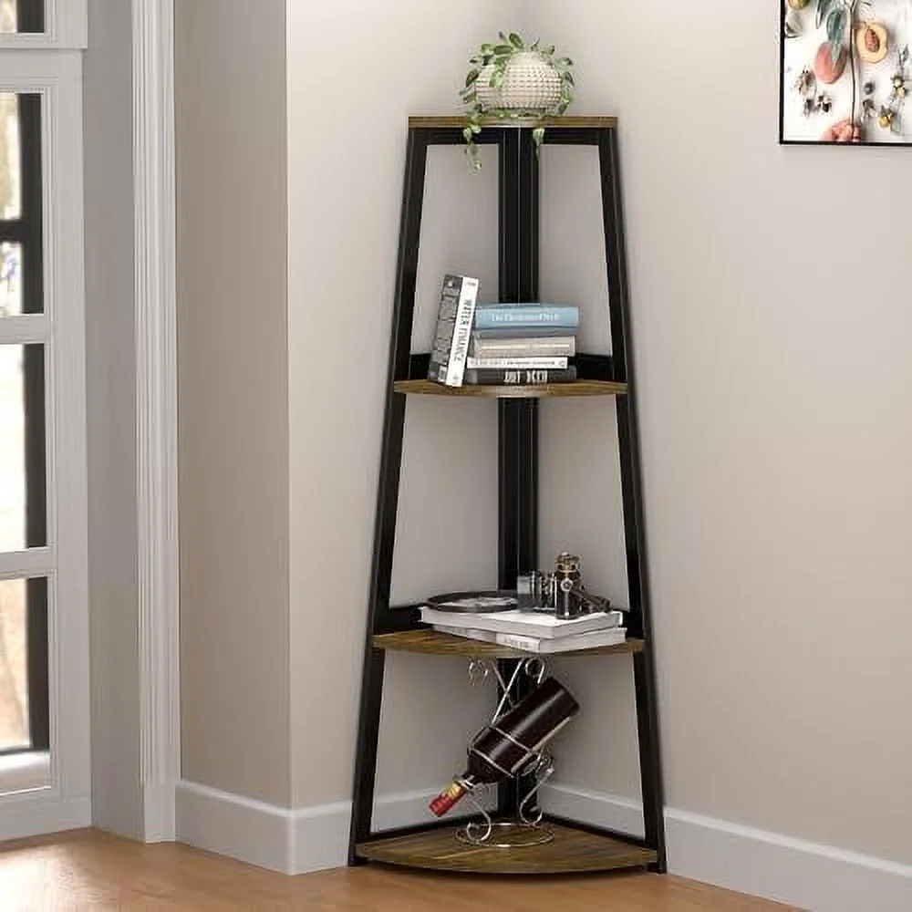 YPXNVTD Corner   5 Tier Corner Bookshelf  70 Inch Tall Modern Black Bookcase  Open Ladder Book Case for Living Room  Bedroom  Office  Kitchen (Black)