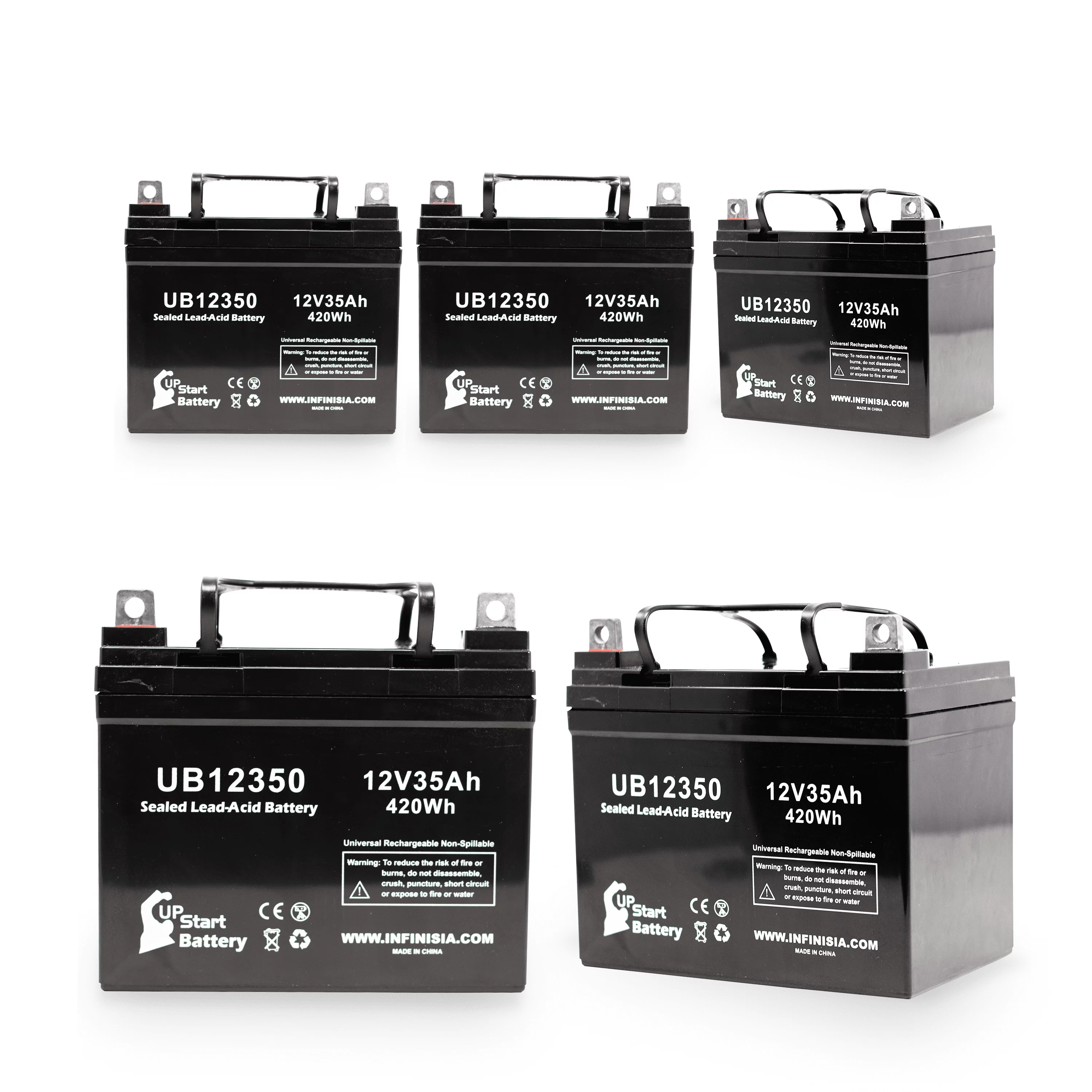 5x Pack - Compatible Invacare JAGUAR Battery - Replacement UB12350 Universal Sealed Lead Acid Battery (12V, 35Ah, 35000mAh, L1 Terminal, AGM, SLA)