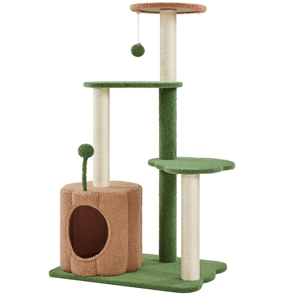 Yaheetech 42'' H Cat Tree Tower with Natural Sisal Scratching Posts, Green/Brown