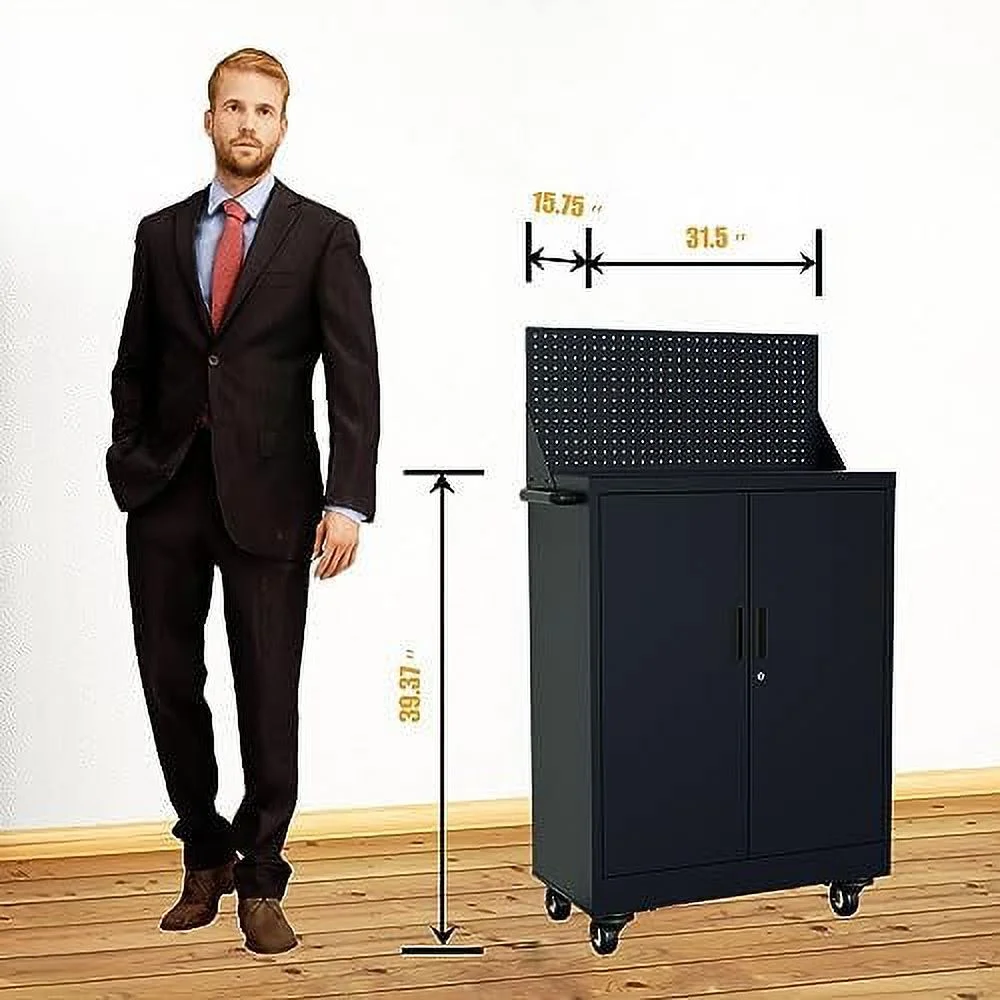 SQVGYU Metal  Cabinet - Garage  Cabinet with 2 Doors and 4 Adjustable Shelves Steel Lockable Garage Cabinets for Office Home Garage (Dark Gray  71 Inch)