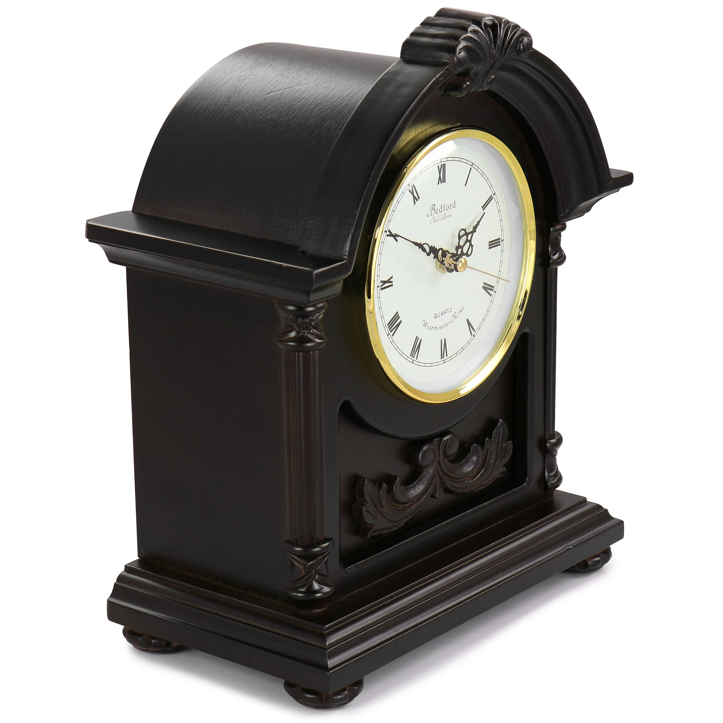 Bedford Clock Collection Chocolate Wood Mantel Clock with Chimes