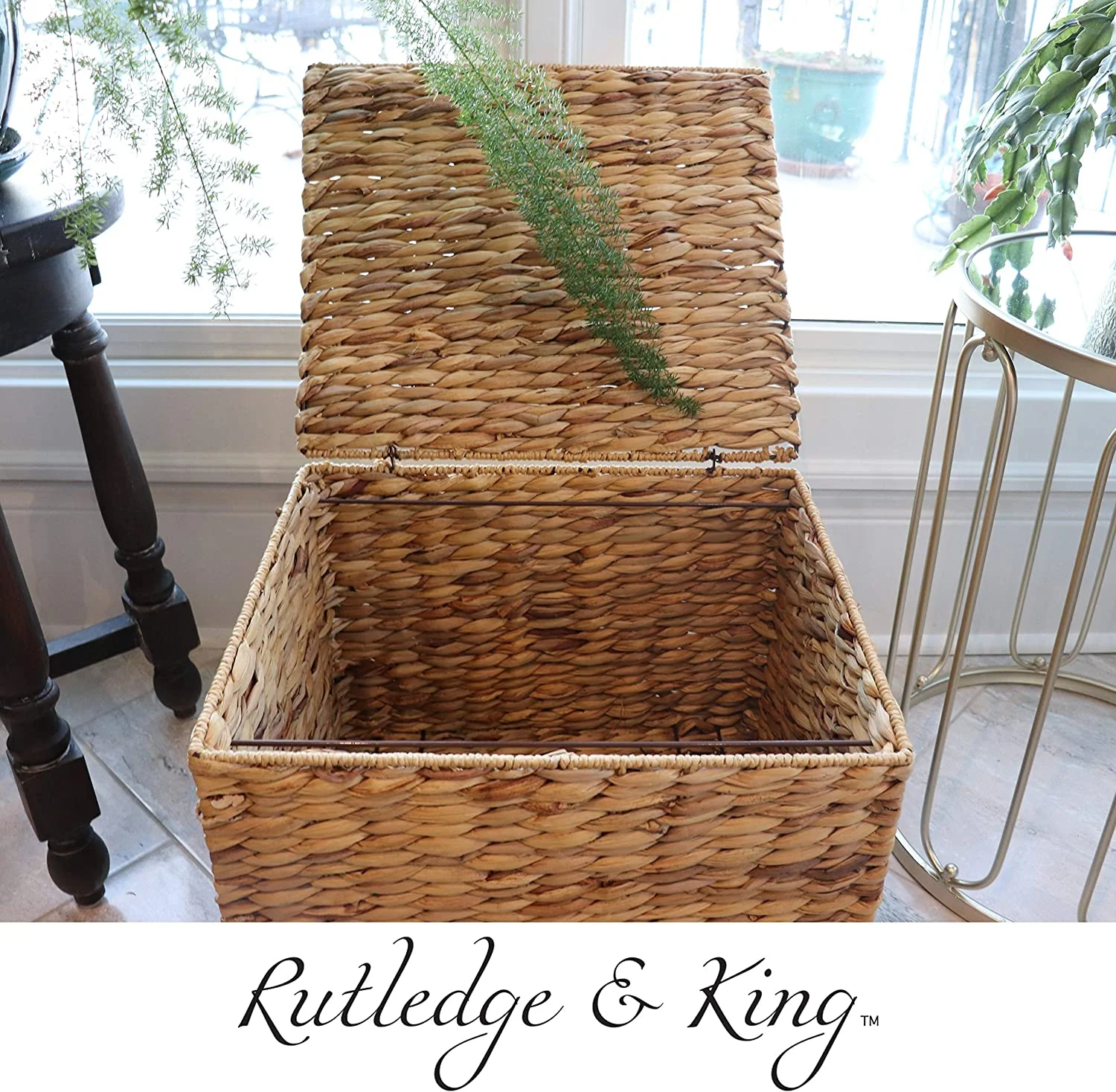 U-SHARE Seagrass Rolling File Cabinet - Home Filing Cabinet - Hanging File Organizer - Home and Office Wicker File Cabinet - Water Hyacinth Storage Basket for File Storage (Russet Brown)