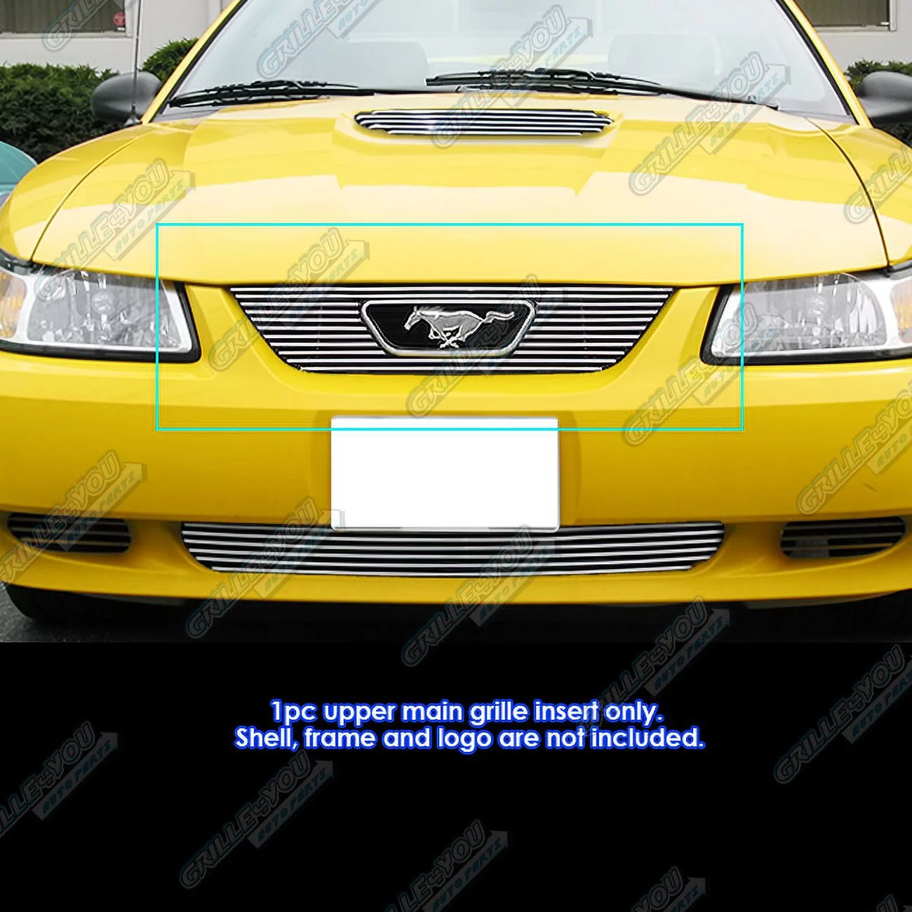 APS Compatible with Ford Mustang 1999-2004 V6 GT V8 Logo Show Main Upper Aluminum Chrome Horizontal Billet Grille Insert F66021A