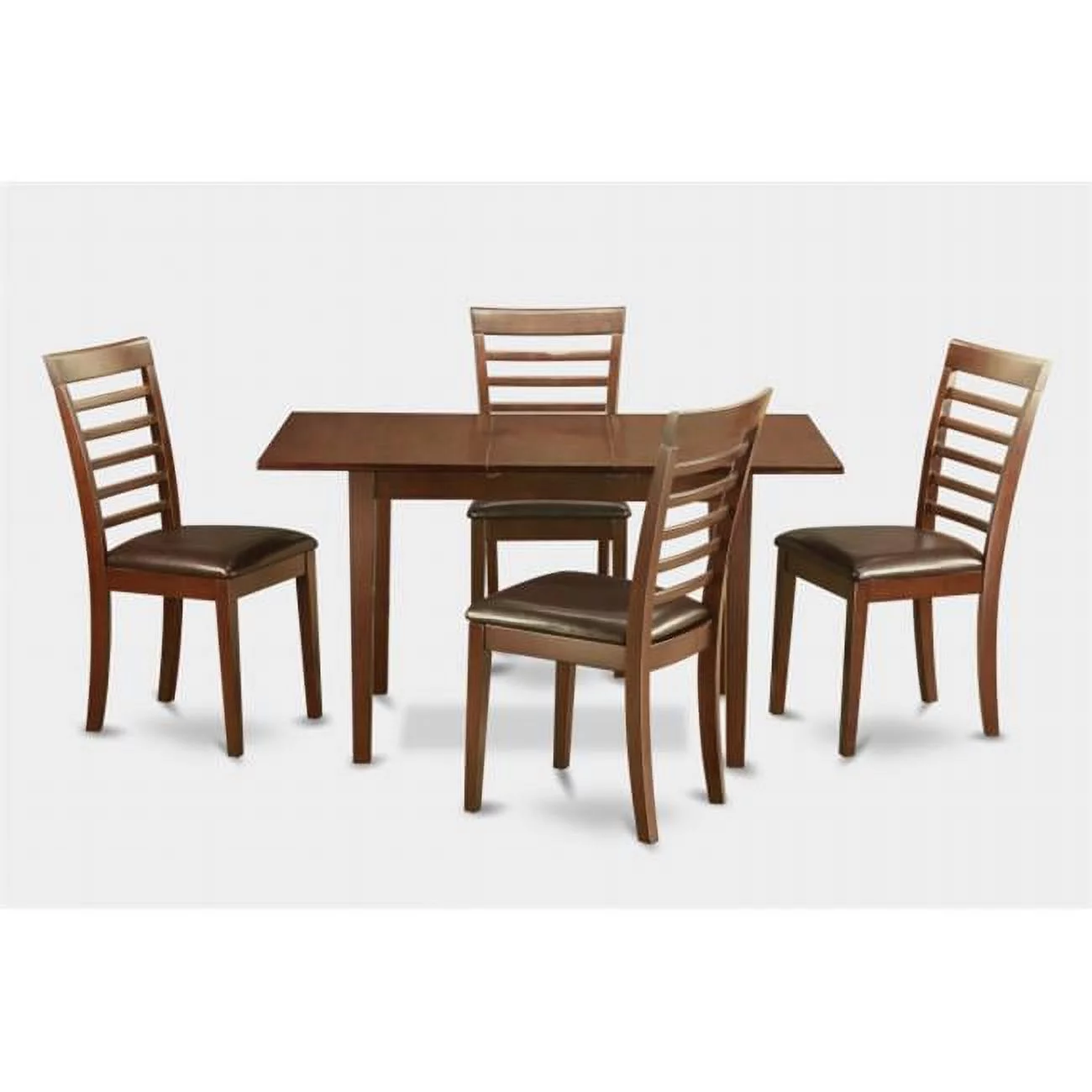 East West Furniture NOML5-MAH-LC Norfolk 5PC Set with rectangular table featured 12 in Leaf and 2 Faux Leather Seat chairs