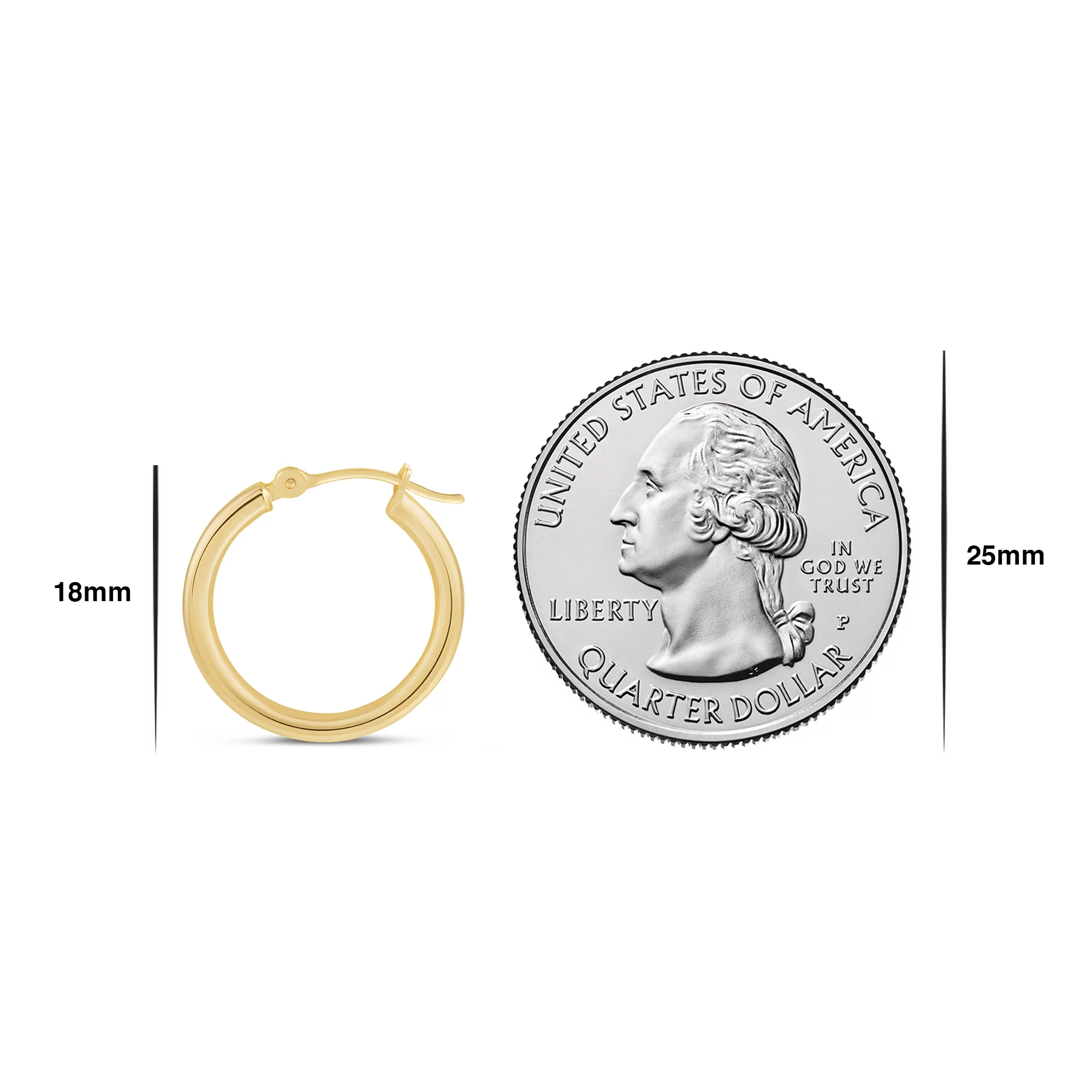 14K Yellow Gold Hinged 2mm Hoop Earrings, 18mm Diameter Polished Finish