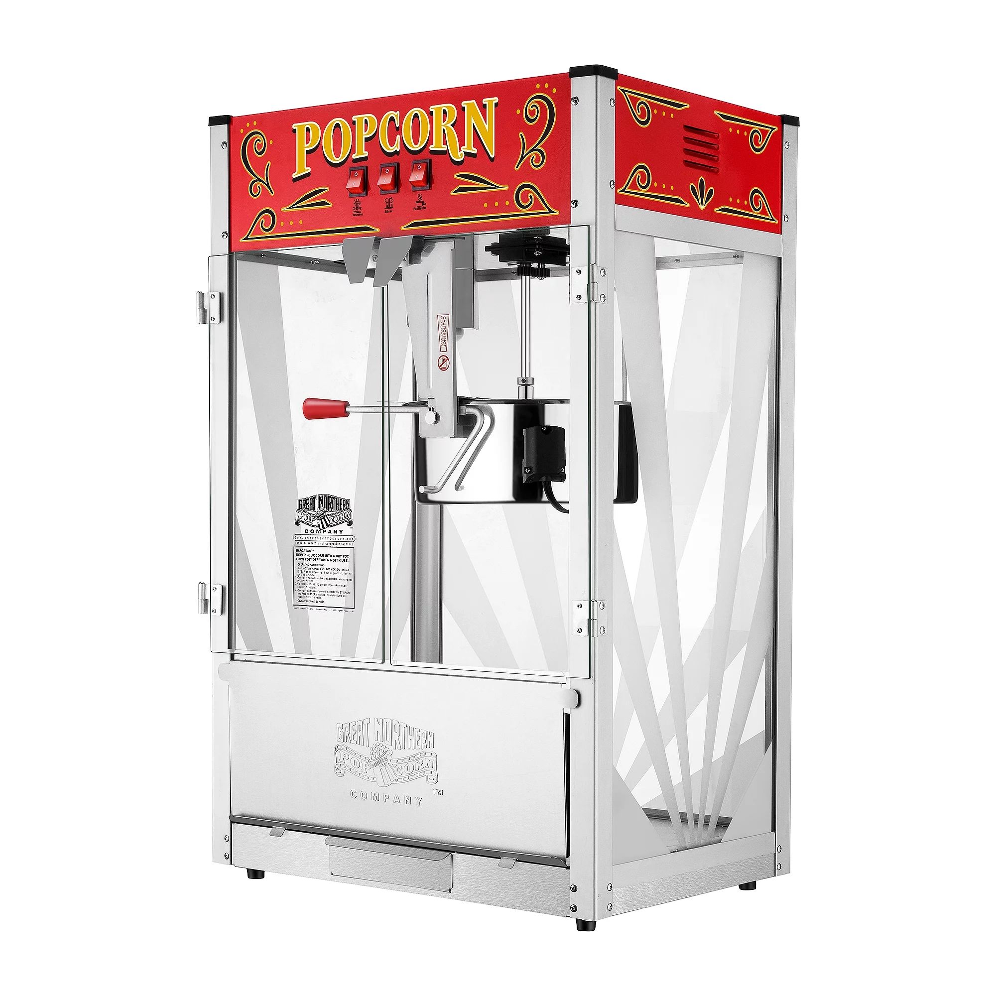 Popcorn Machine ? Midway Marvel 7-Gallon Popcorn Popper with 16oz Kettle Old Maids Drawer Warming Tray and Scoop by Great Northern Popcorn (Red)