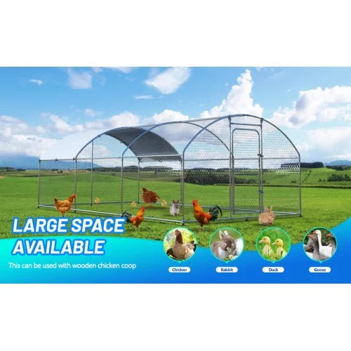 Metal Large Chicken Coop Walk-in Poultry Cage Large Chicken Run Arc Shaped Cage with Waterproof Anti-Ultraviolet Cover, 1.00