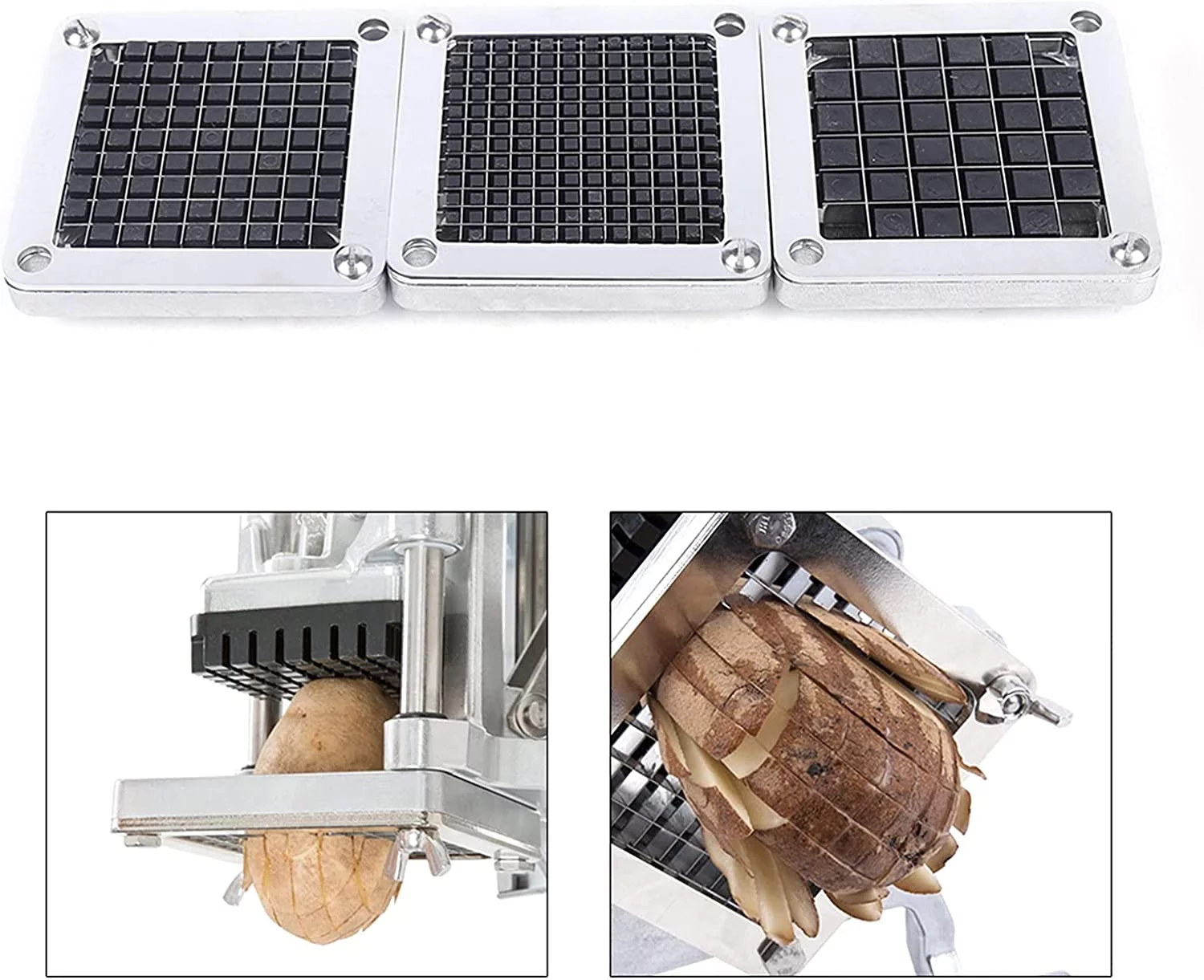 FETCOI Manual French Fries Machine Blade Replacement Chopping Blade 440C Stainless Steel Blade Commercial Vegetable Cutter Fruit Cutter Interchangeable Blade and Pushing Block Set