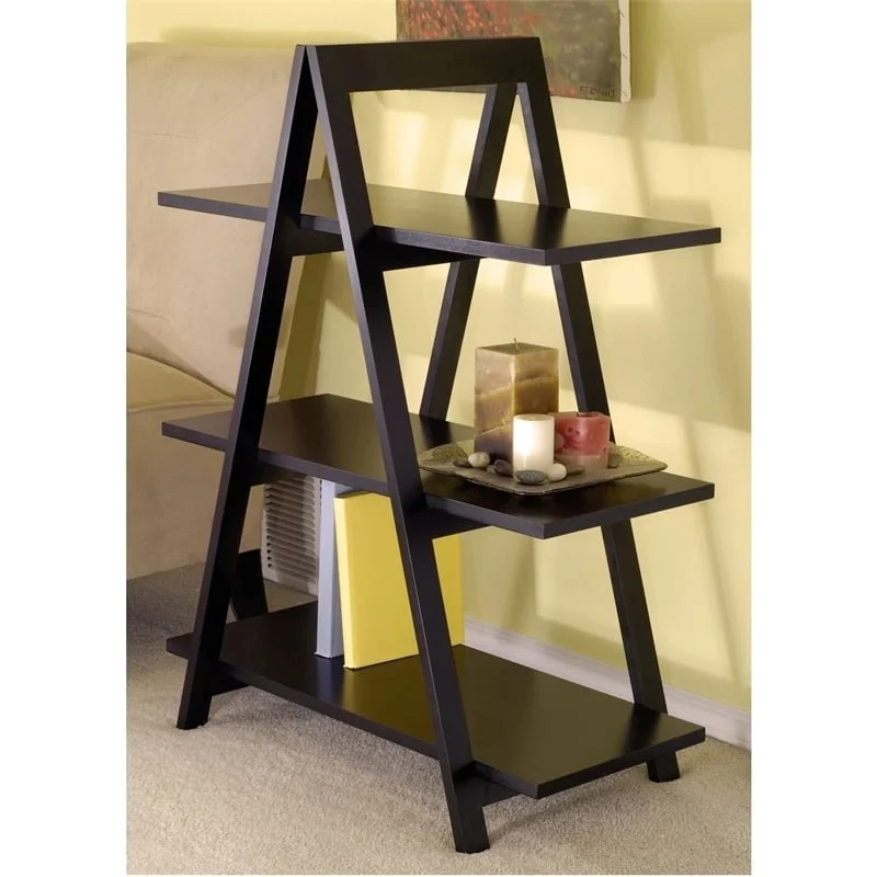 Pemberly Row 3-Tier A-Frame Mid-Century Solid Wood Book Shelf in Black
