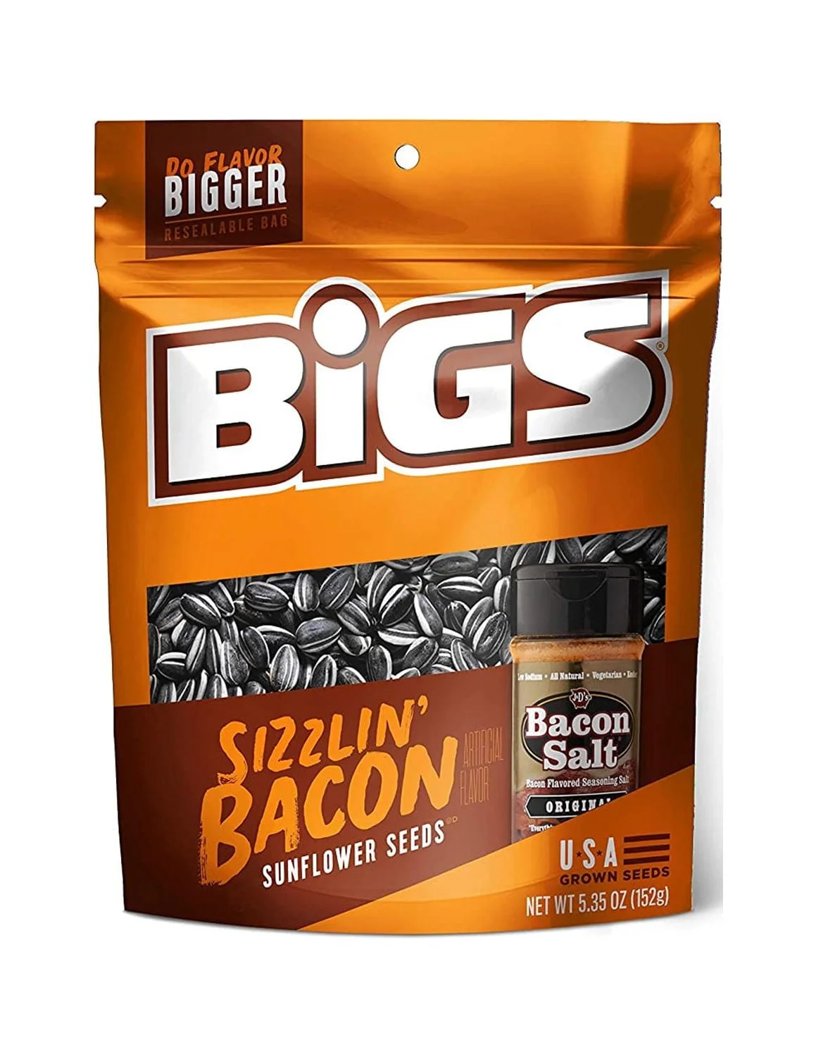 BIGS Bacon Salt Sizzlin Bacon Sunflower Seeds, 5.35-Ounce Bag(Pack of 12)