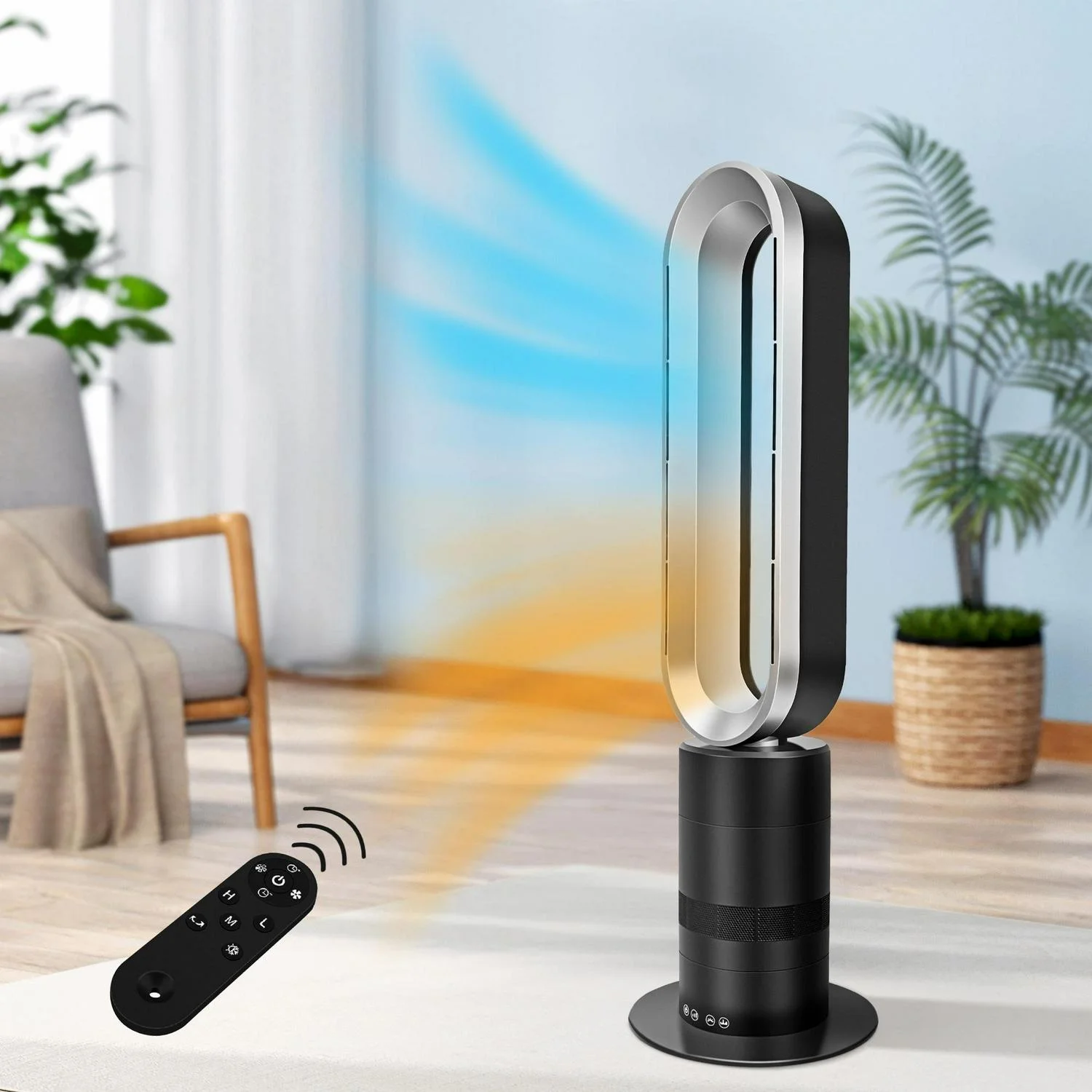 32 in. Bladeless Tower Cool Fan and Heater Fan Combo Ideal For Four Season Available Purple