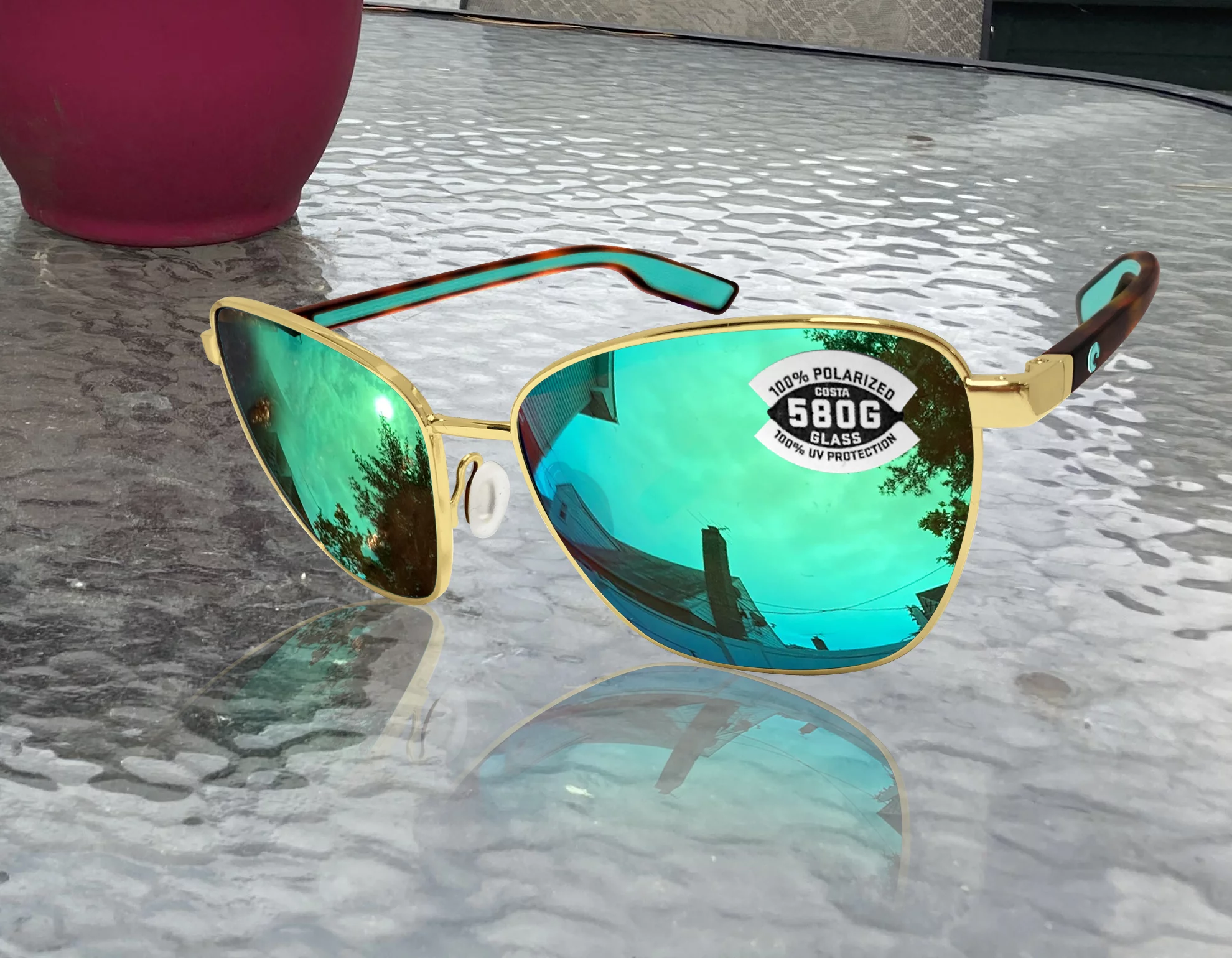 Costa Del Mar Green Paloma Mirror 580G Polarized Glass Butterfly Ladies Sunglasses PAL 296 OGMGLP