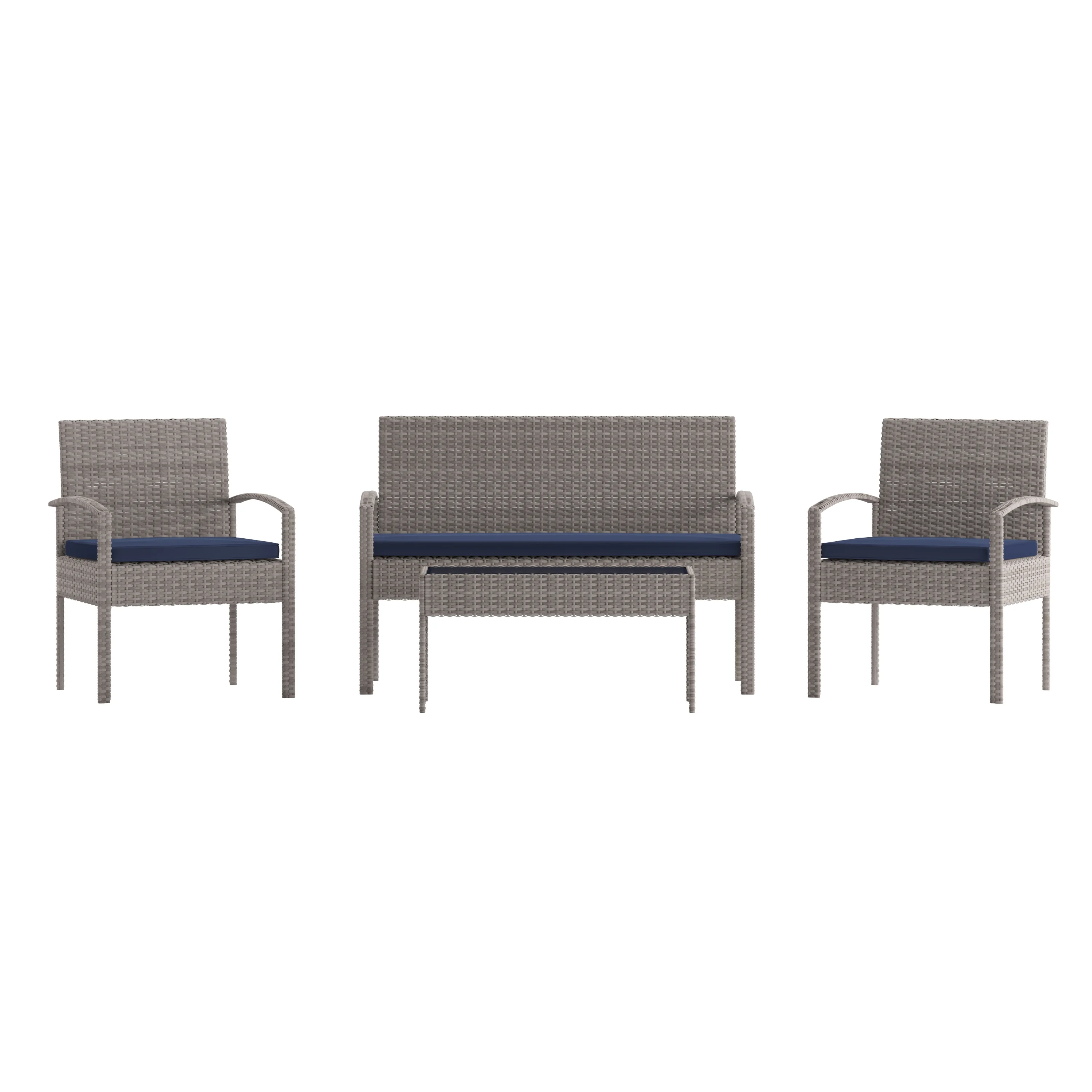 Flash Furniture Aransas Series 4 Piece Gray Patio Set with Steel Frame and Navy Cushions
