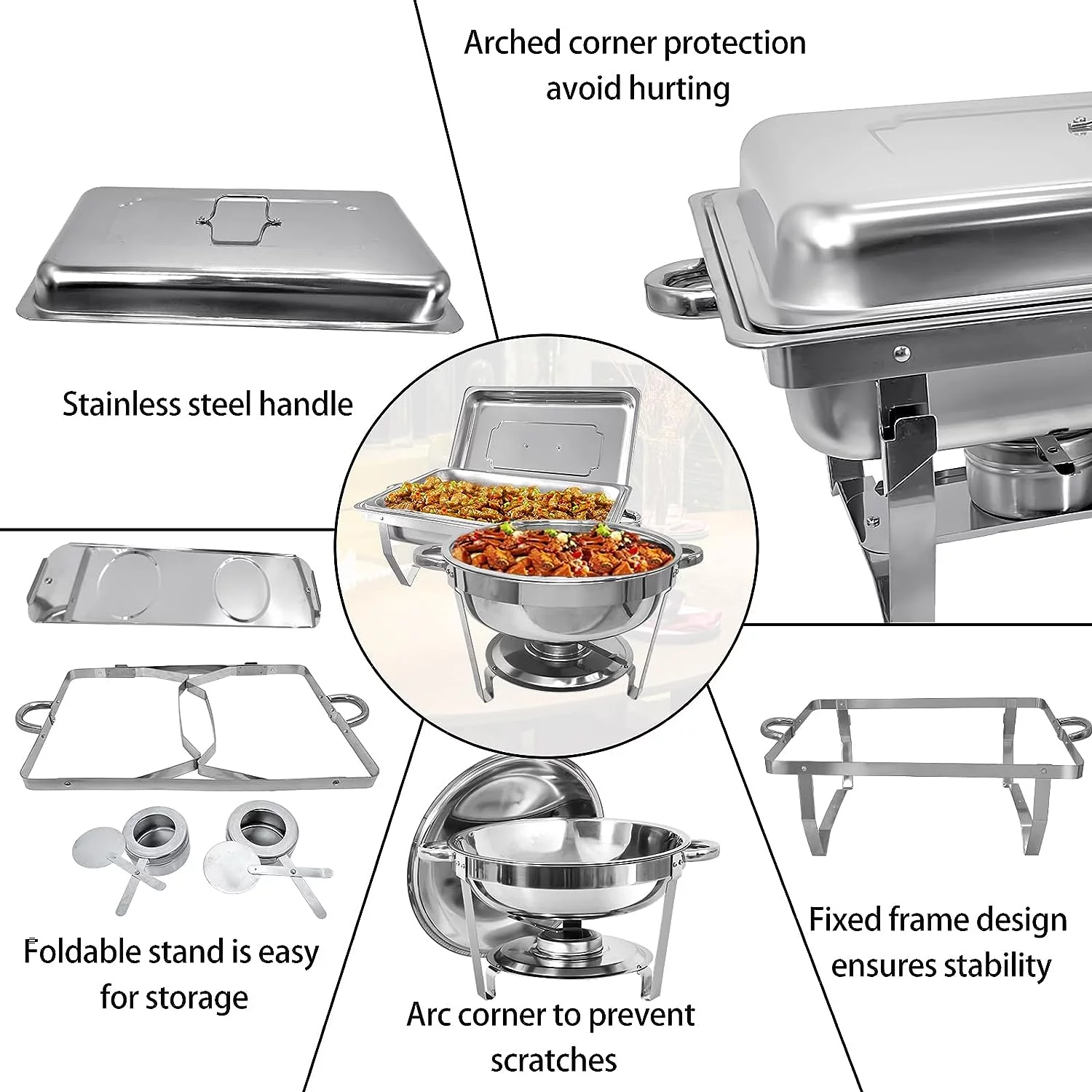 JSTUOKE Chafing Dish Buffet Set,2 Rectangular Chafers 9L + 2 Round Chafing Dish 3.5L