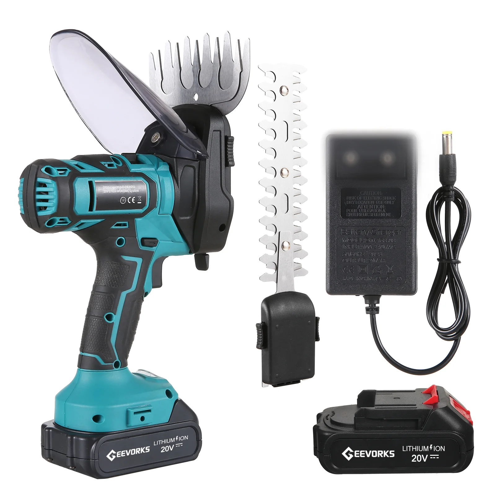 Geevorks 20V Cordless Grass Shears, Handheld Grass Trimmer, 2 in 1 Electric Grass Clippers & Hedge Trimmers Cordless for Gardening, with 2pcs 2000mAh Battery Pack and