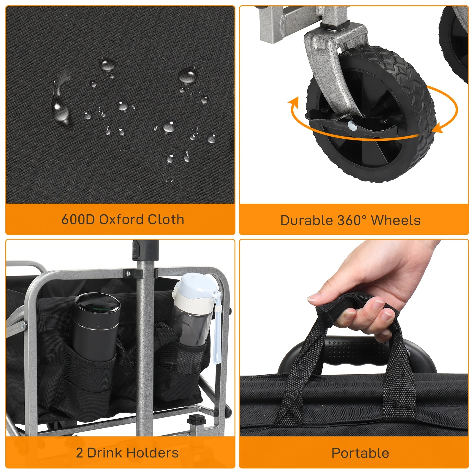 Collapsible Folding Wagon Cart,Kepeak Heavy Duty Utility Beach Wagon Cart with Wheels Foldable, 220LBS Large Capacity Foldable Grocery Wagon, Black(29.33 x 17.13 x 33.46)