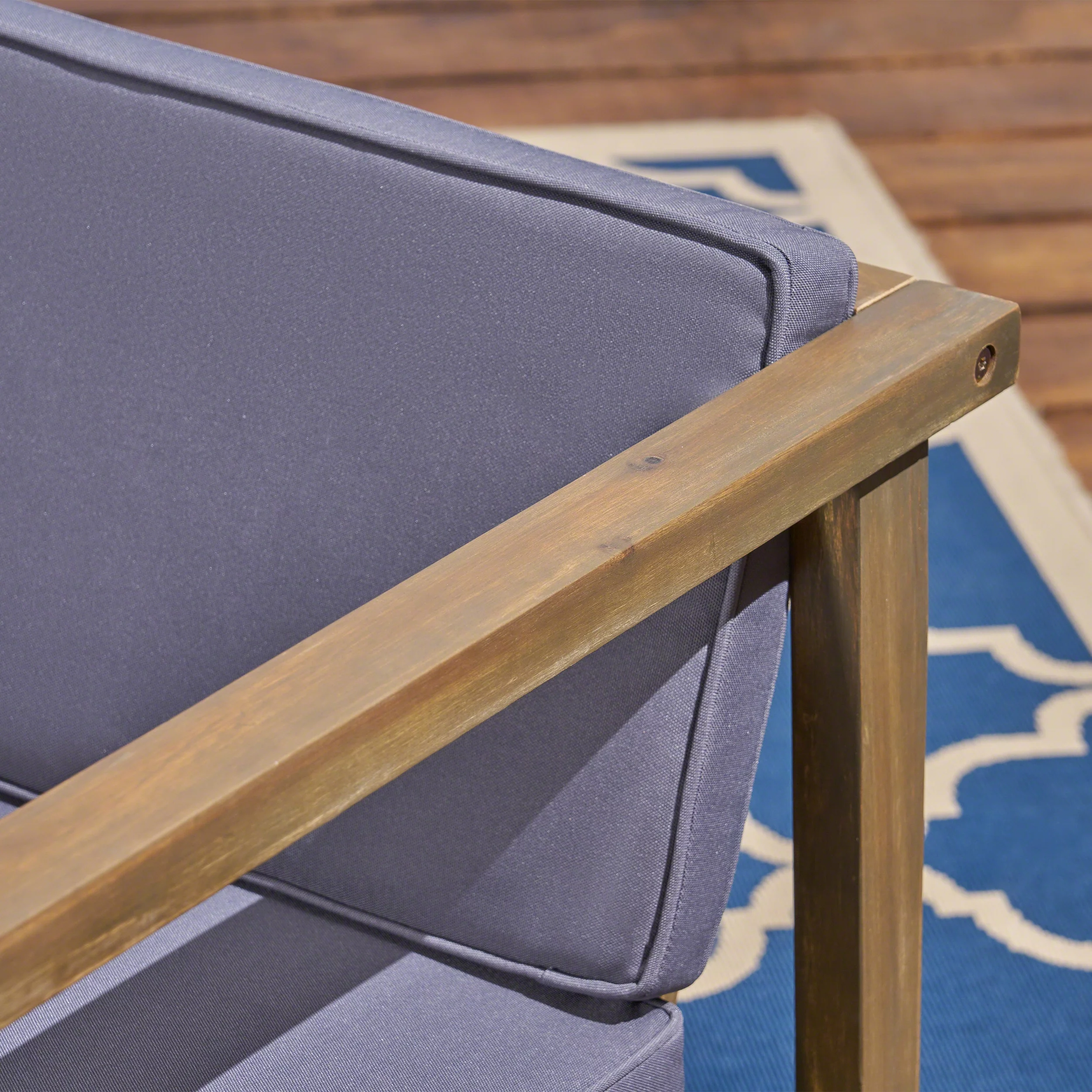 Newbury Outdoor Acacia Wood Club Chairs with Cushions, Set of 4, Gray, Dark Gray