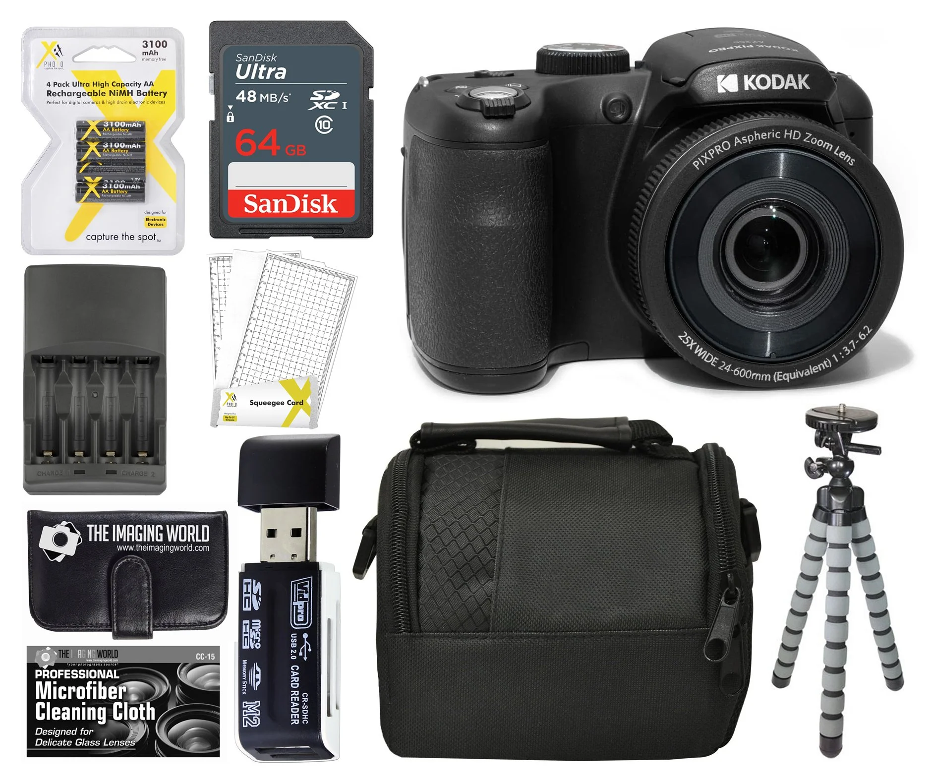 Kodak PIXPRO Black AZ255 16MP Digital Camera 25X Optical Zoom 24mm Wide Angle Lens Optical Image Stabilization 1080P Full HD Video 3