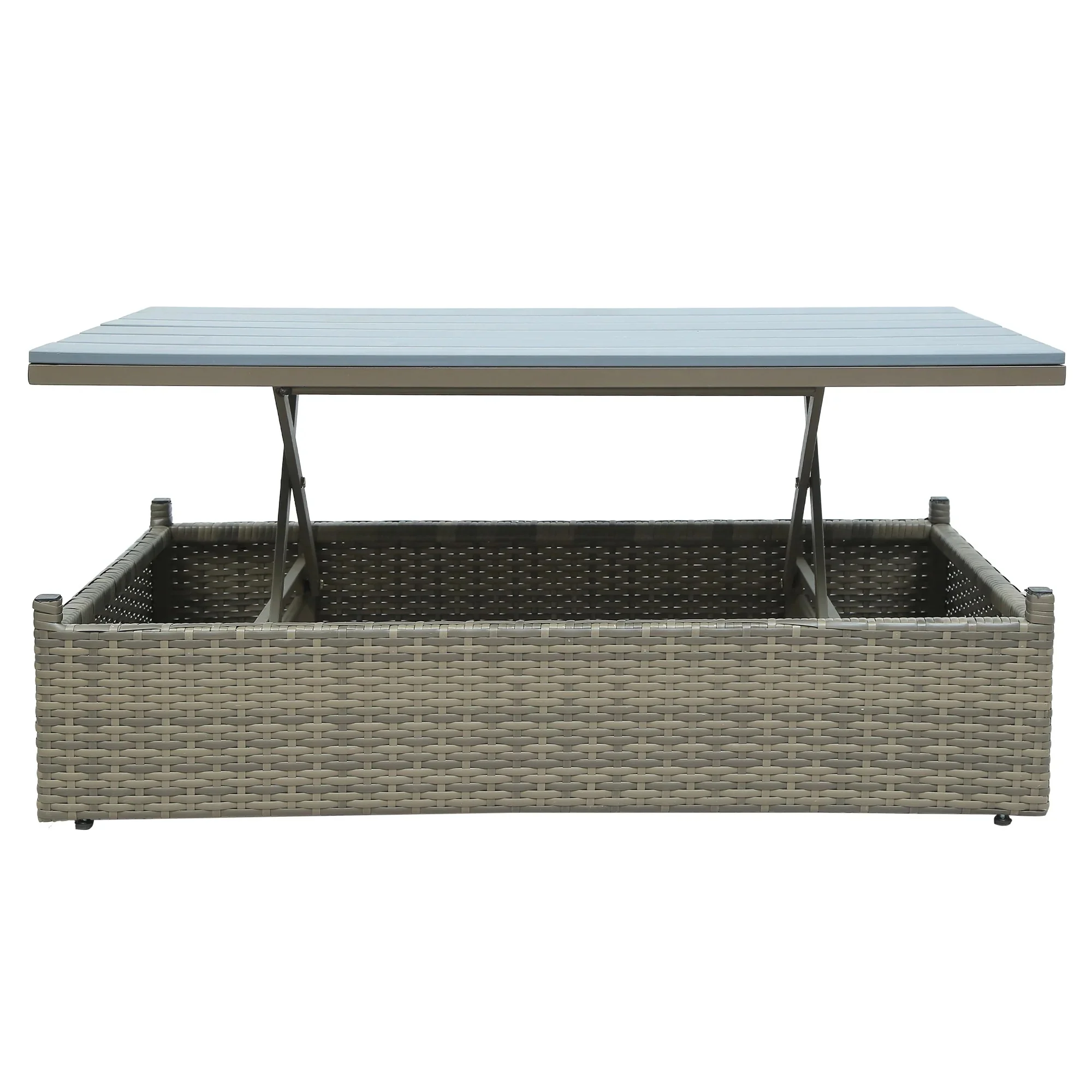 Patio Furniture Sets, 5-Piece Patio Wicker Sofa with Adustable Backrest, Cushions, Ottomans and Lift Top Coffee Table, Gray