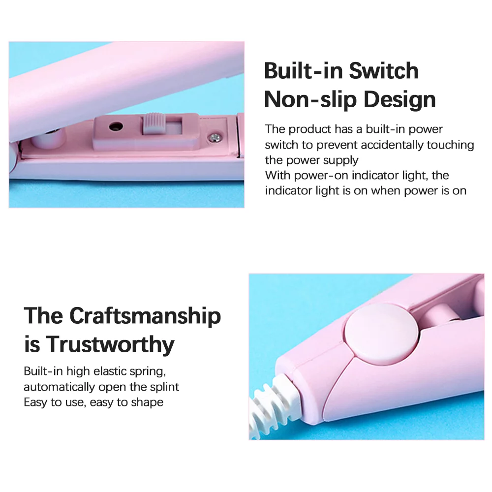 2 in 1 Mini Hair Straightener Hair Flat Iron Ceramic Tourmaline Plate Beauty Flat Iron Heating Curler，Blue